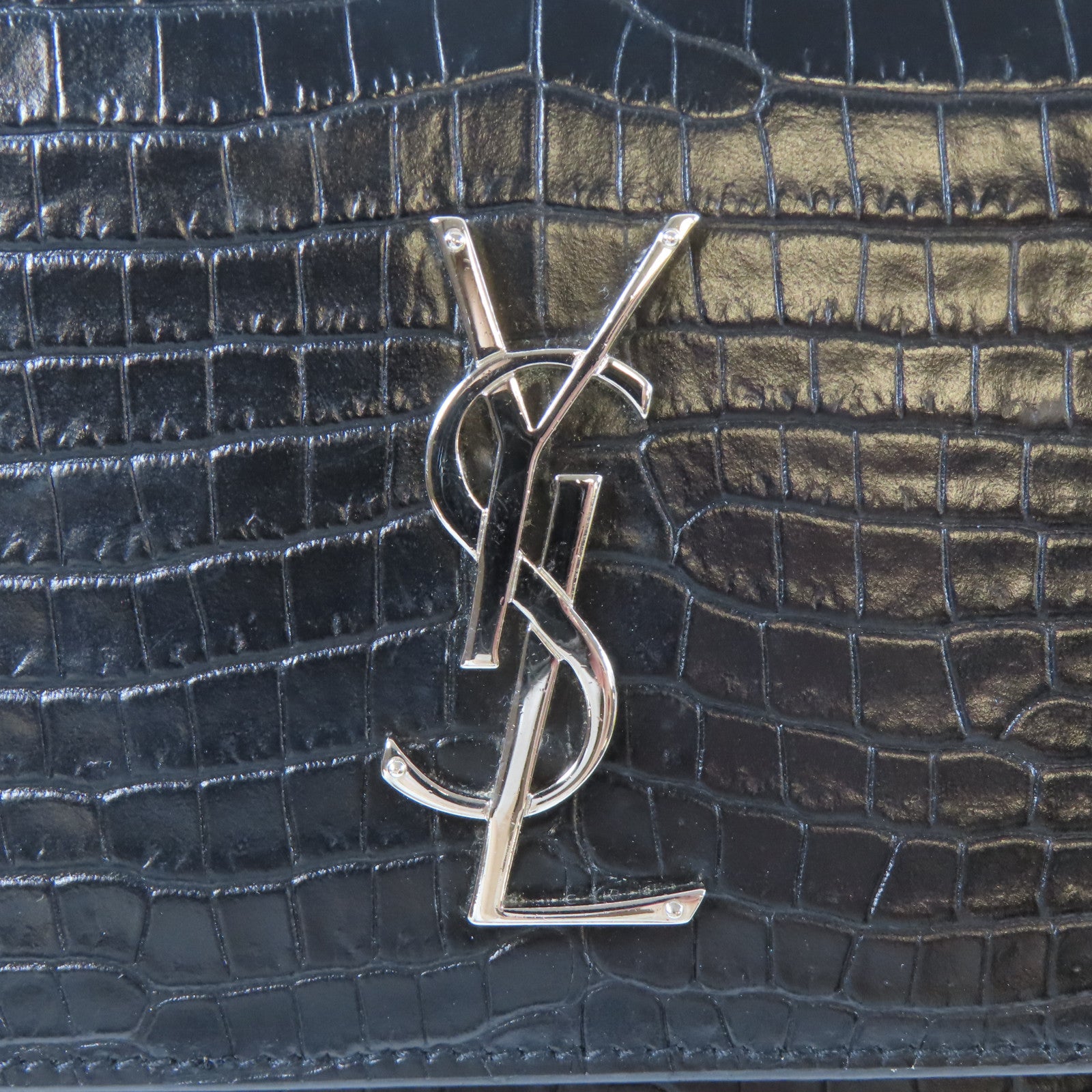 SAINT LAURENT 牛皮皮革Shoulder Bag銀扣鏈帶肩背袋黑色
