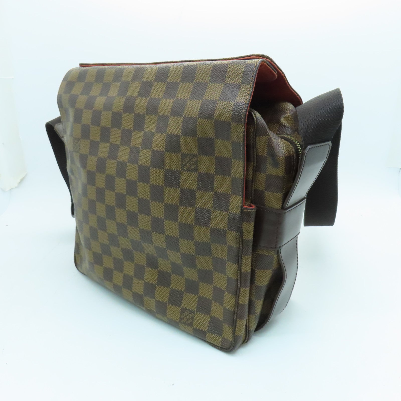 LOUIS VUITTON Damier Naviglio Gold Buckle Shoulder Bag Brown