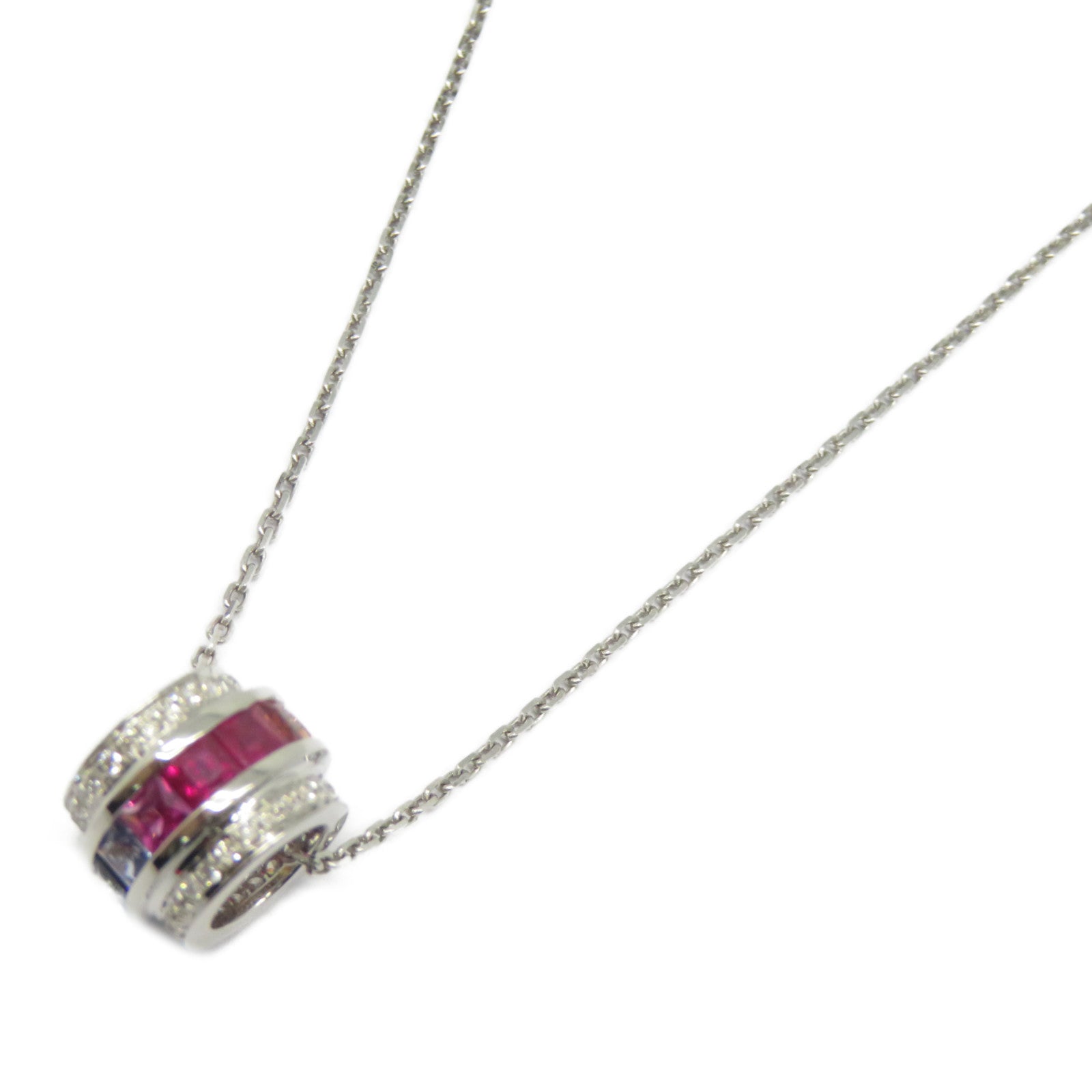 JEWELRY 18K白金Multi Sapphire Diamond Necklace 1.37ct彩色藍寶石/0.19ct鑽石項鍊
