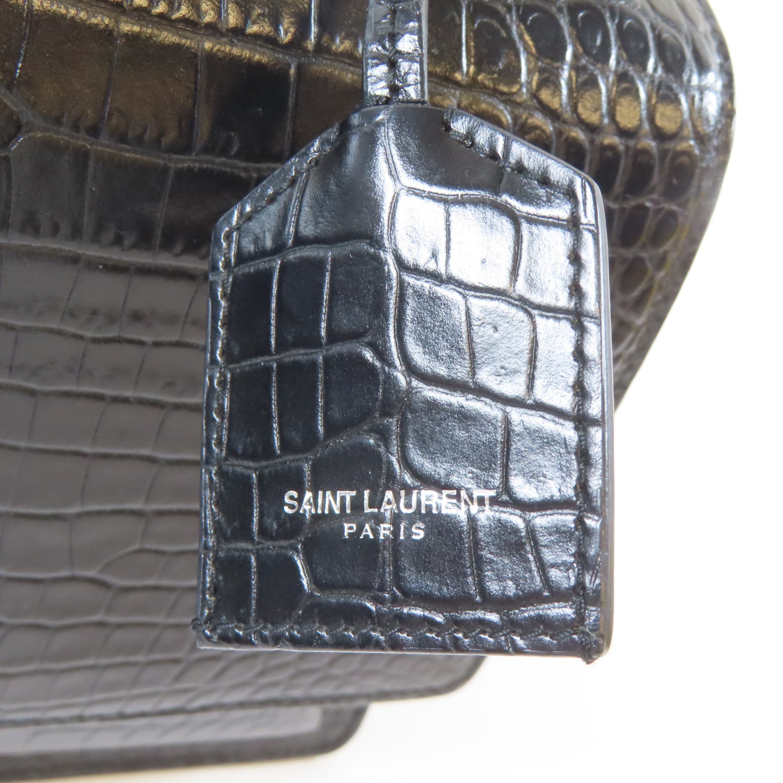SAINT LAURENT 牛皮皮革Shoulder Bag銀扣鏈帶肩背袋黑色