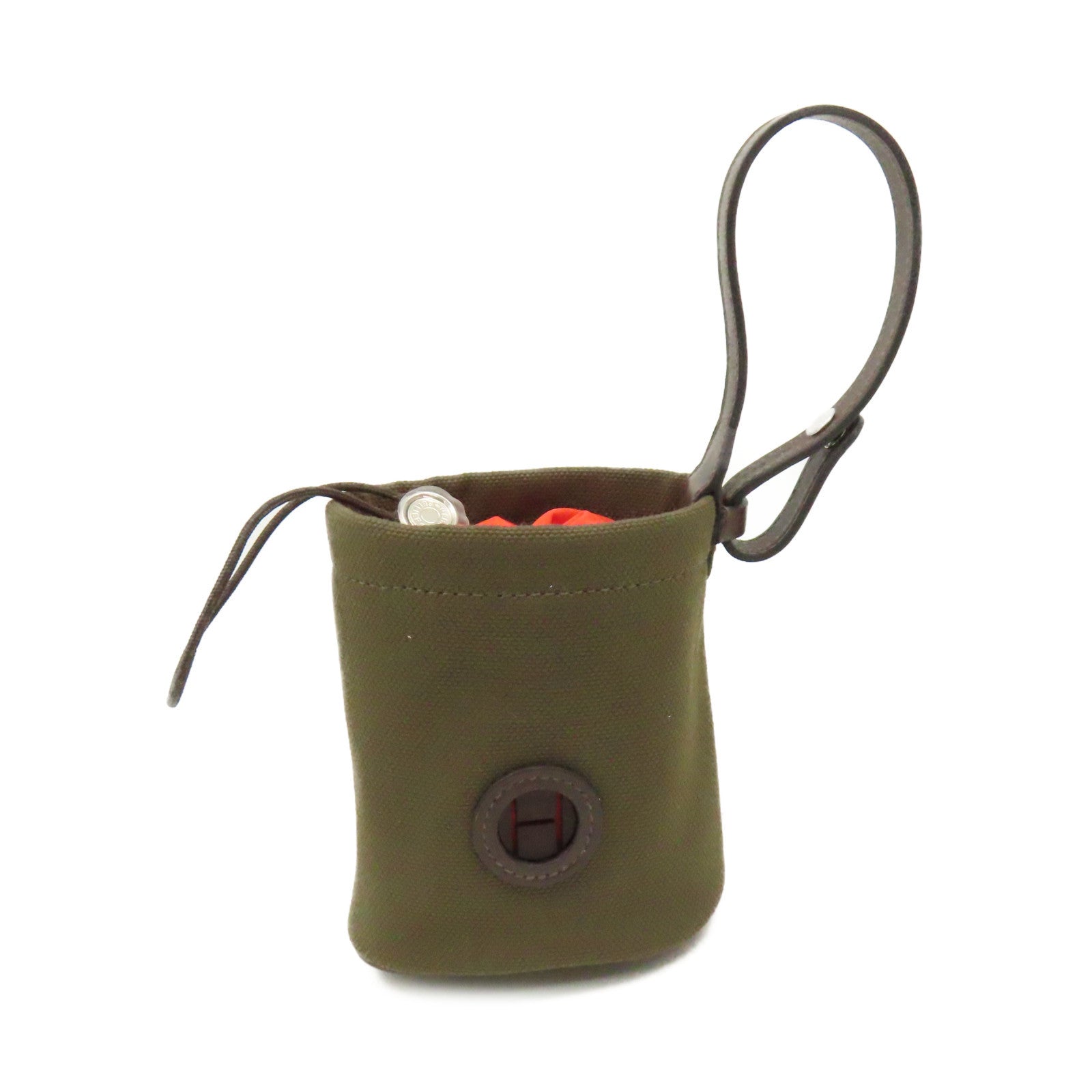 HERMES 帆布On The Go Dog Pouch銀扣手拿包軍綠色/橙色