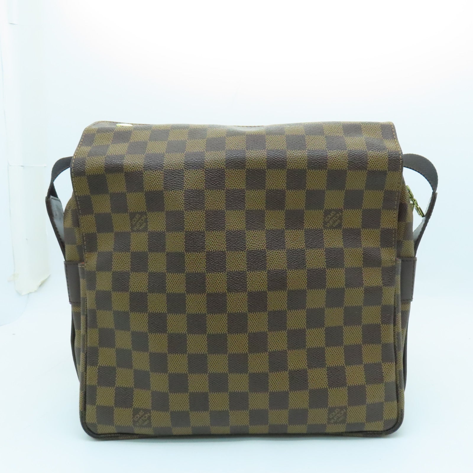 LOUIS VUITTON Damier Naviglio Gold Buckle Shoulder Bag Brown