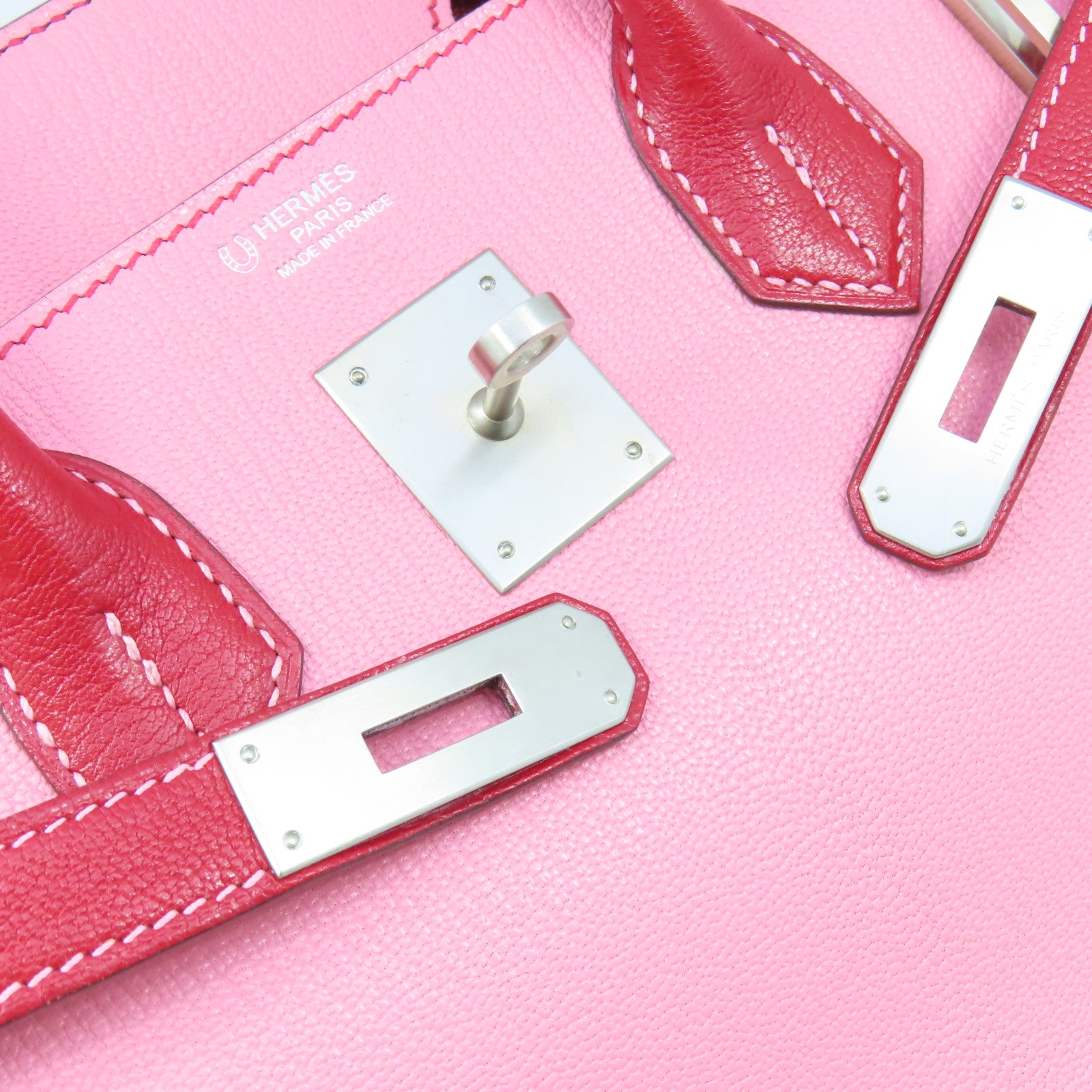 HERMES 【激減優惠】Chevre皮革Birkin 30 SOP Handbag銀扣手挽袋Rose Lipstick/Red/粉紅色/紅色
