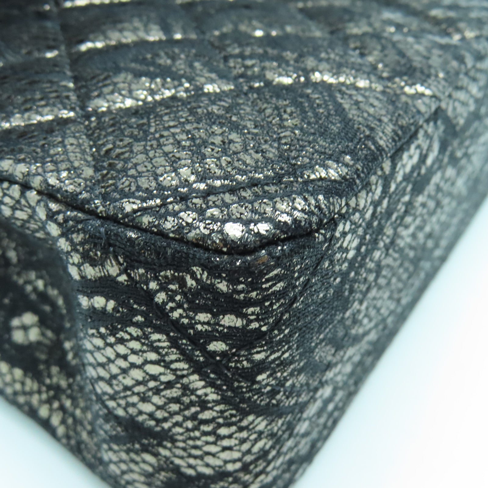 CHANEL 菱格Lace/皮革Shoulder Bag银扣链带肩背袋黑色