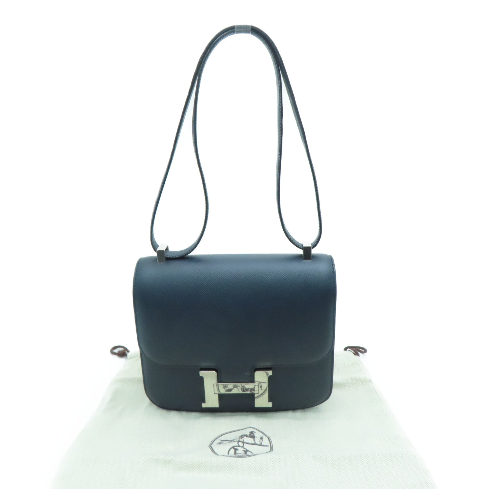 HERMES 【激减优惠】Epsom皮革Constance 24银扣链带肩背袋蓝色