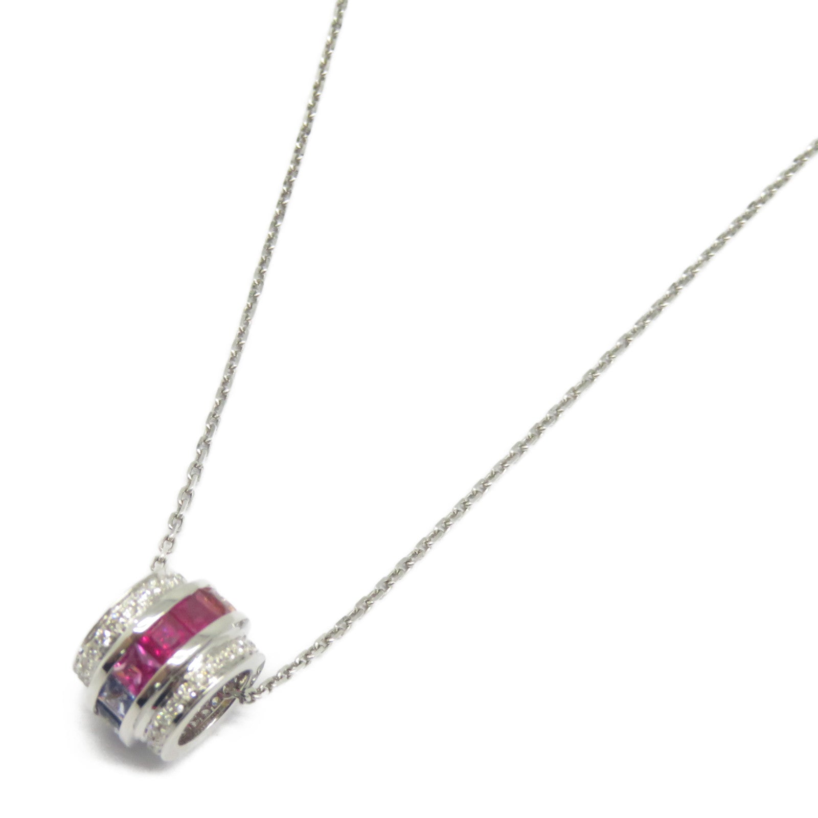 JEWELRY 18K白金Multi Sapphire Diamond Necklace 1.37ct彩色藍寶石/0.19ct鑽石項鍊