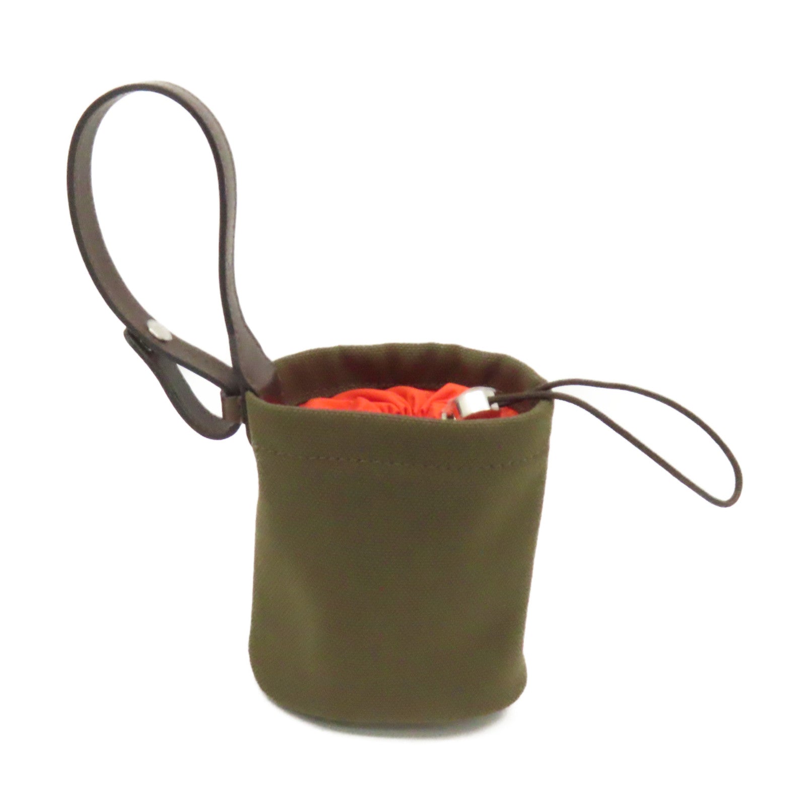 HERMES 帆布On The Go Dog Pouch銀扣手拿包軍綠色/橙色