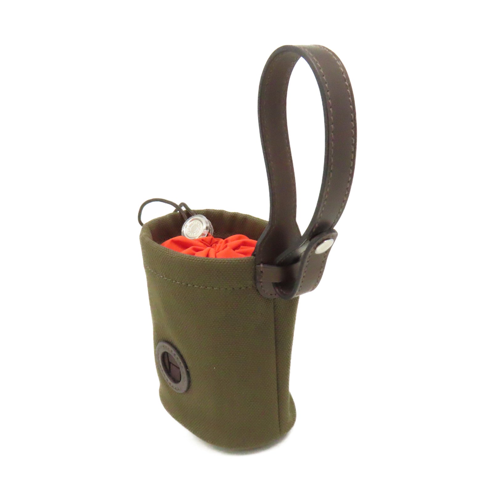 HERMES 帆布On The Go Dog Pouch銀扣手拿包軍綠色/橙色