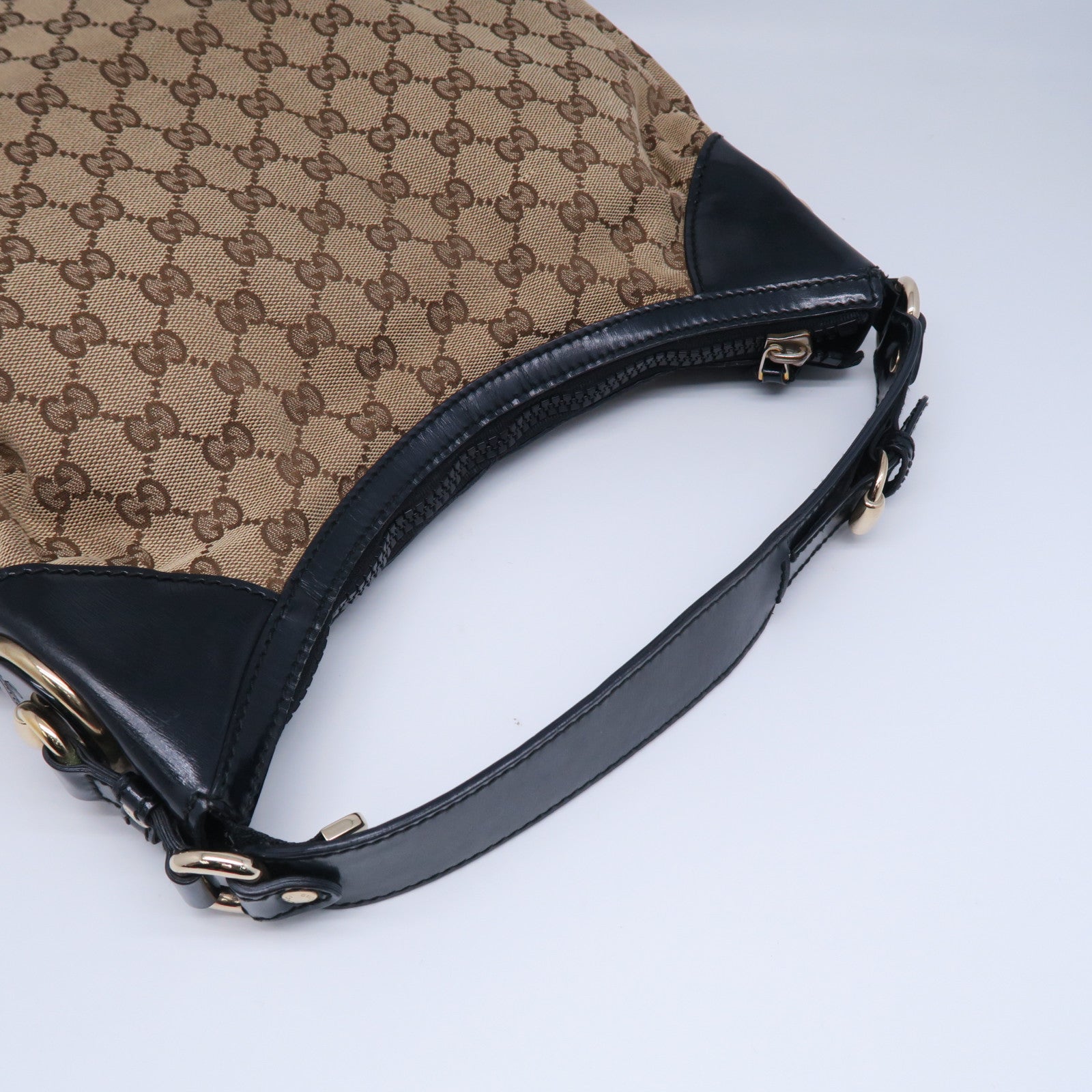 GUCCI 帆布Shoulder Bag金扣肩背袋黑色/啡色