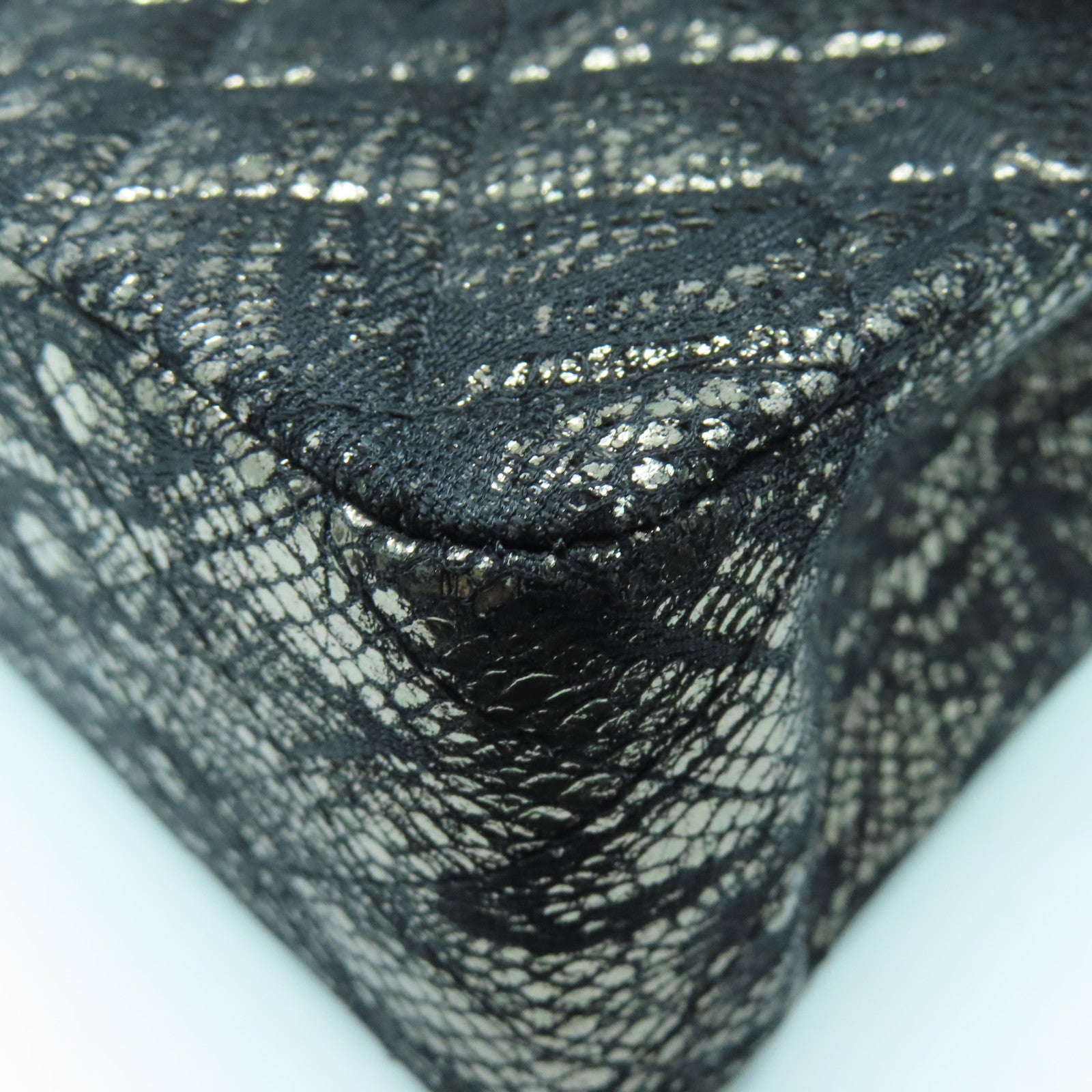 CHANEL 菱格Lace/皮革Shoulder Bag银扣链带肩背袋黑色
