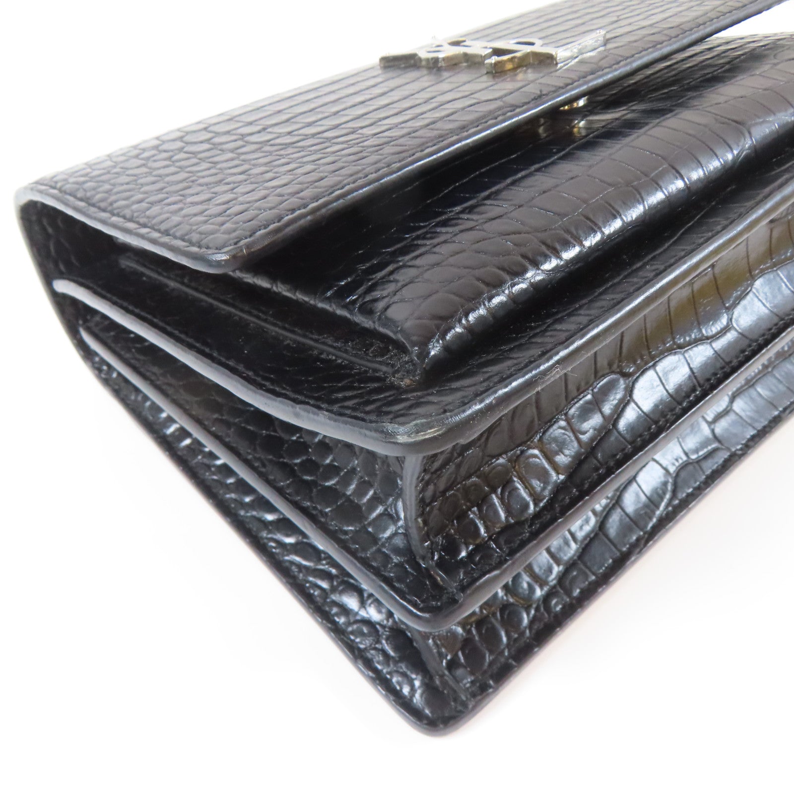 SAINT LAURENT 牛皮皮革Shoulder Bag銀扣鏈帶肩背袋黑色