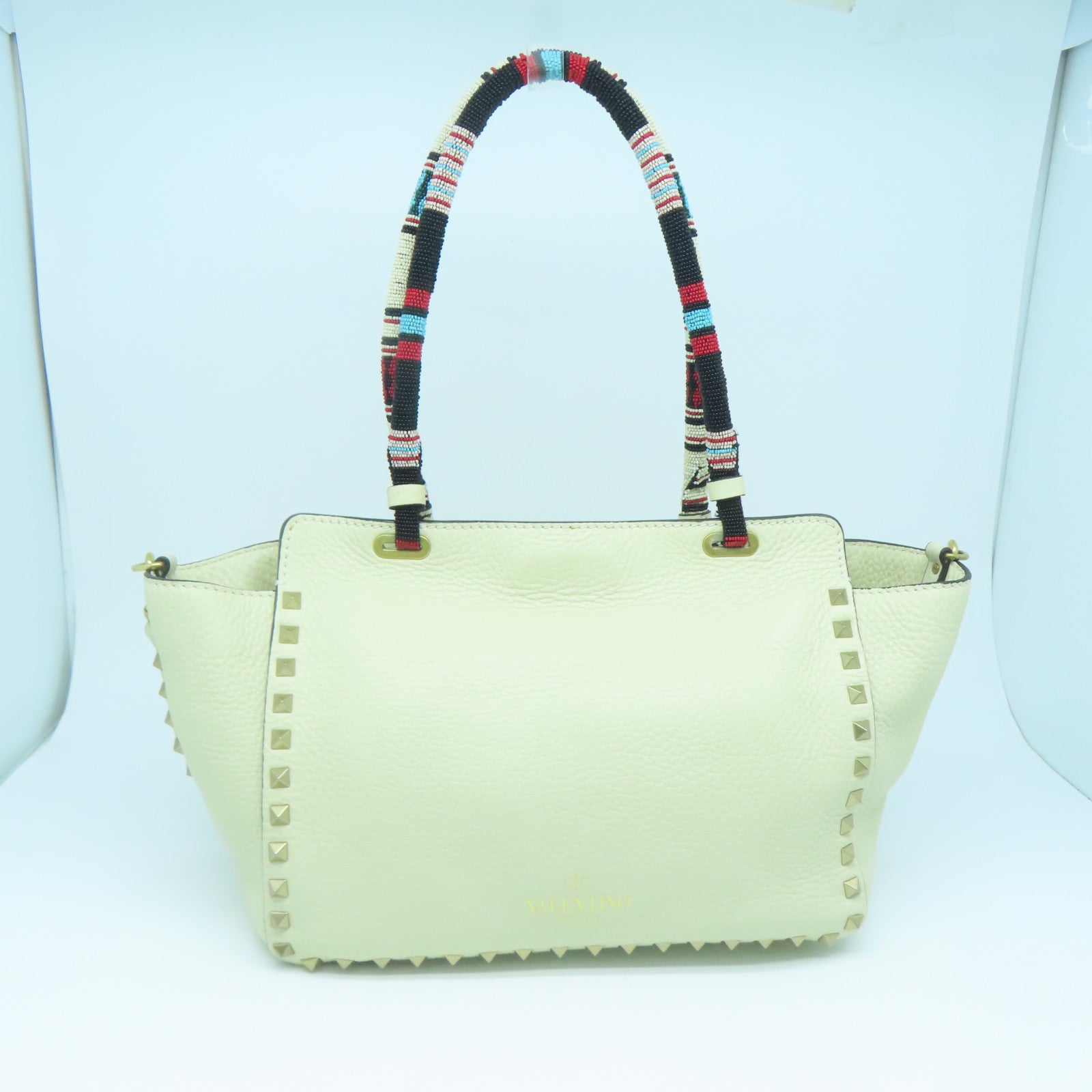 Valentino Cowhide Leather 2 Way Shoulder Gold Buckle Handle Shoulder Bag White