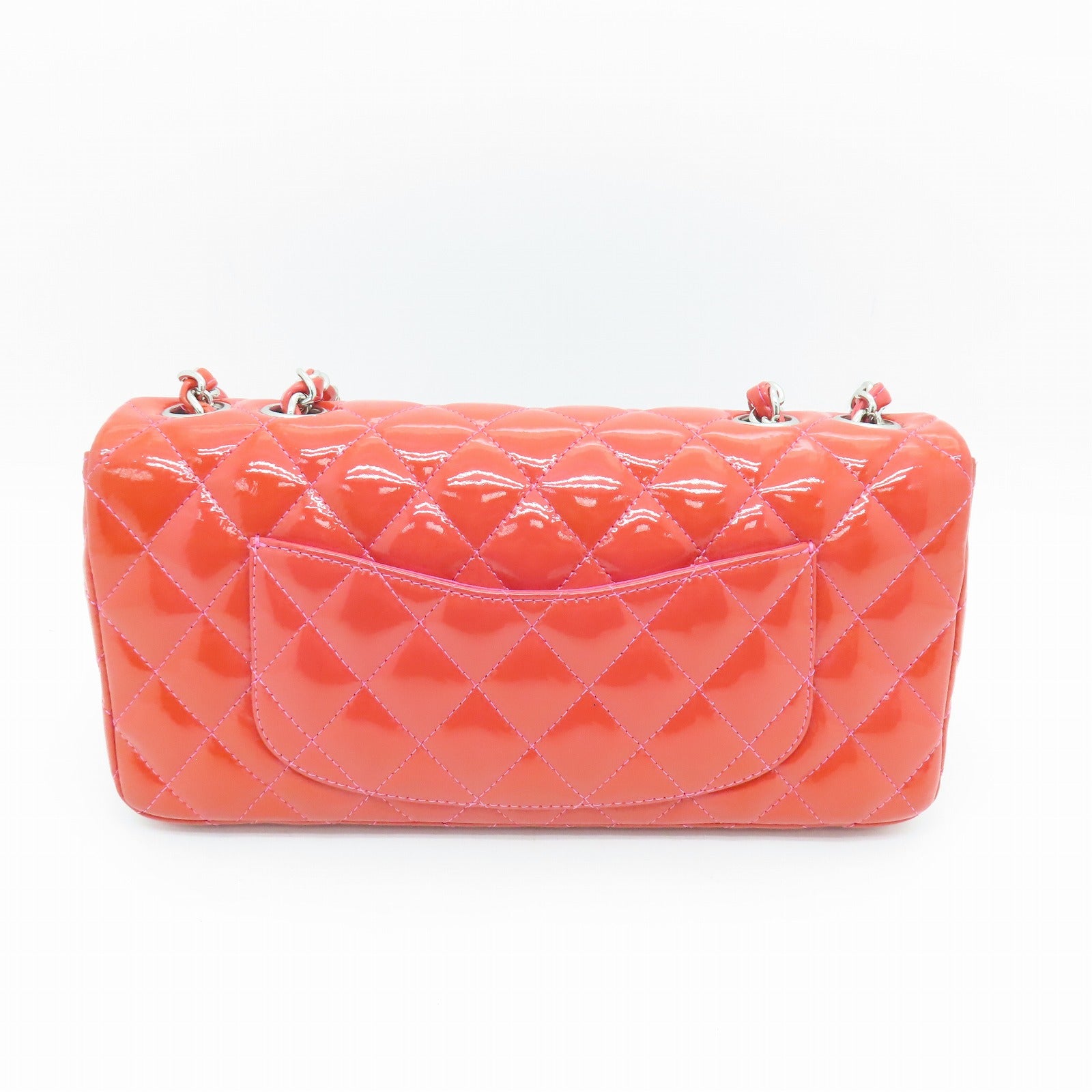 CHANEL 【激減優惠】菱格漆皮皮革Chain Shoulder Bag銀扣鏈帶肩背袋紅色