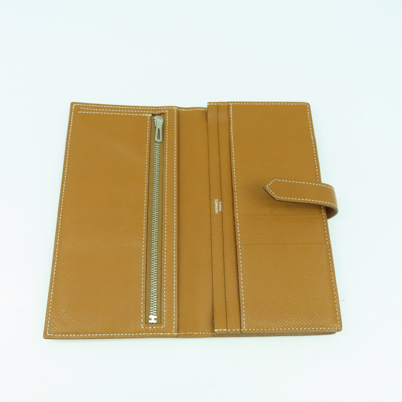 HERMES Epsom皮革Bearn bi-fold銀扣長錢包經典駝色