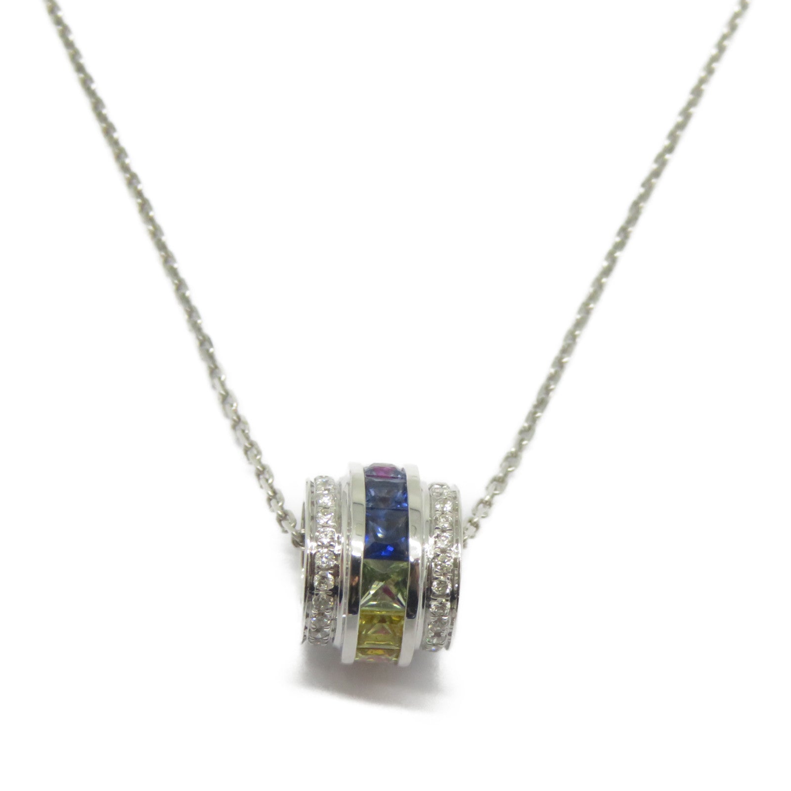 JEWELRY 18K白金Multi Sapphire Diamond Necklace 1.37ct彩色藍寶石/0.19ct鑽石項鍊