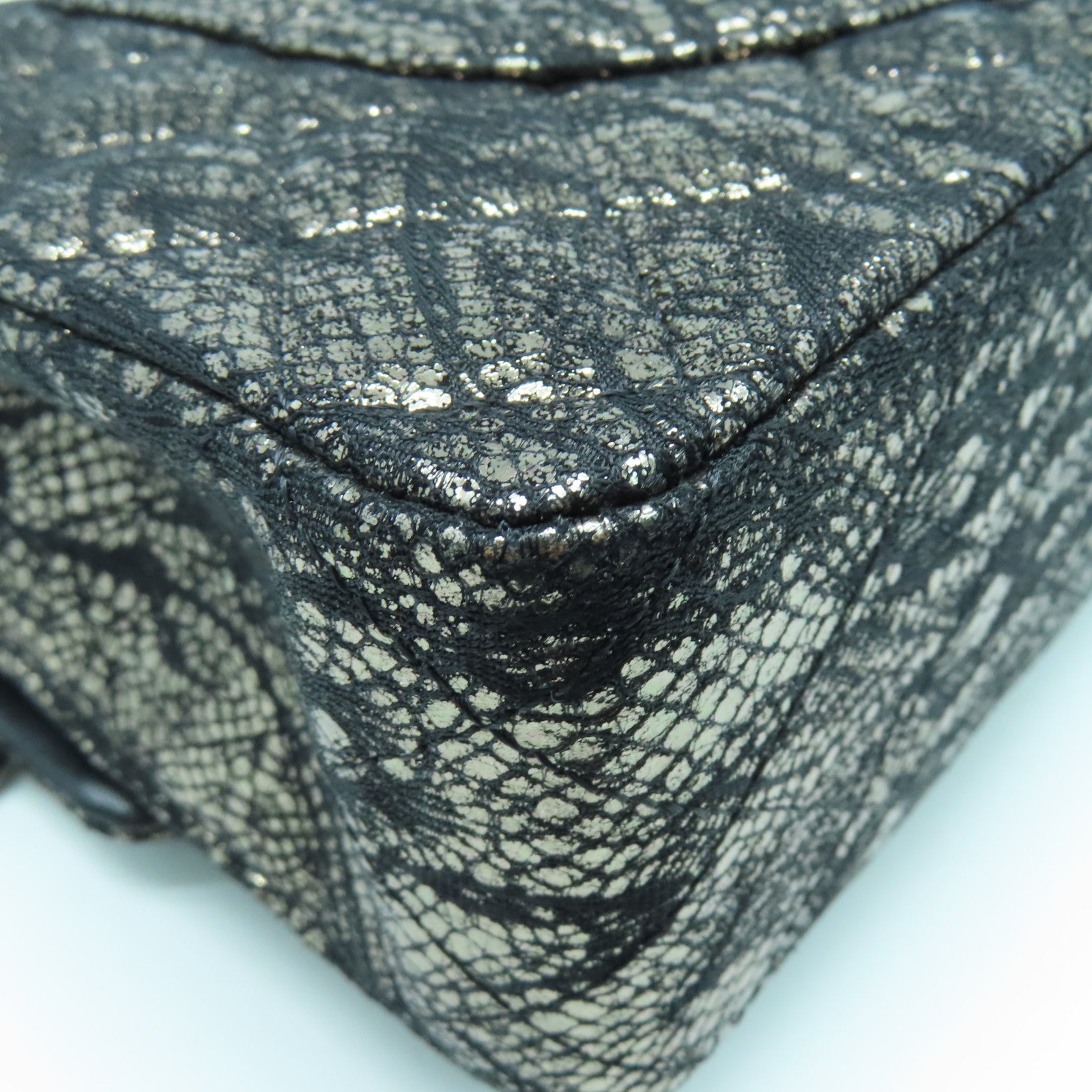 CHANEL 菱格Lace/皮革Shoulder Bag银扣链带肩背袋黑色