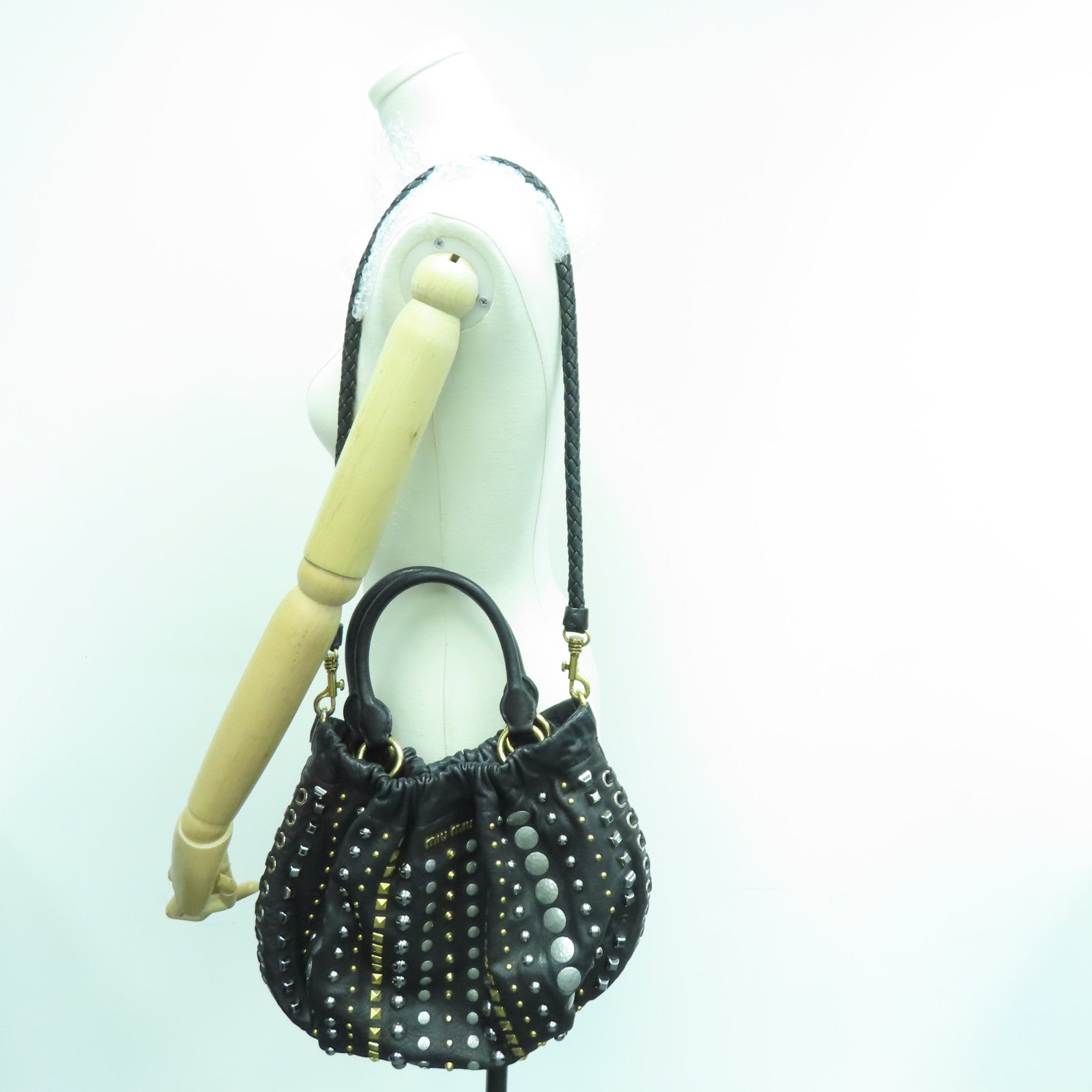 Miu Miu 【激減優惠】牛皮皮革2way Shoulder Bag金扣手挽肩背兩用袋黑色