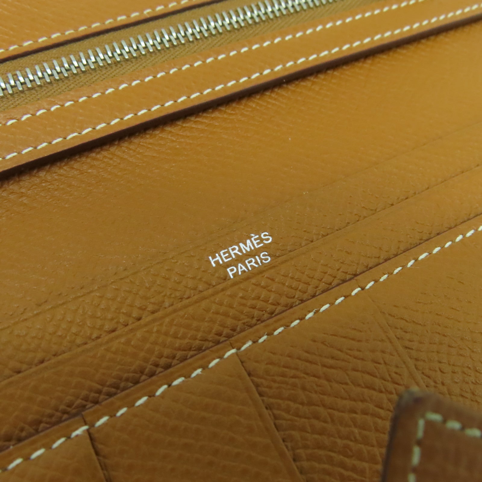 HERMES Epsom皮革Bearn bi-fold銀扣長錢包經典駝色