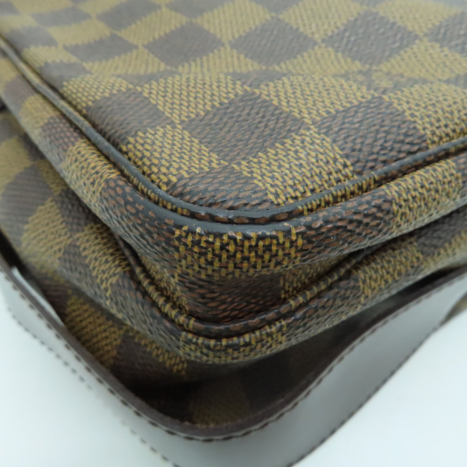 LOUIS VUITTON Damier Naviglio Gold Buckle Shoulder Bag Brown