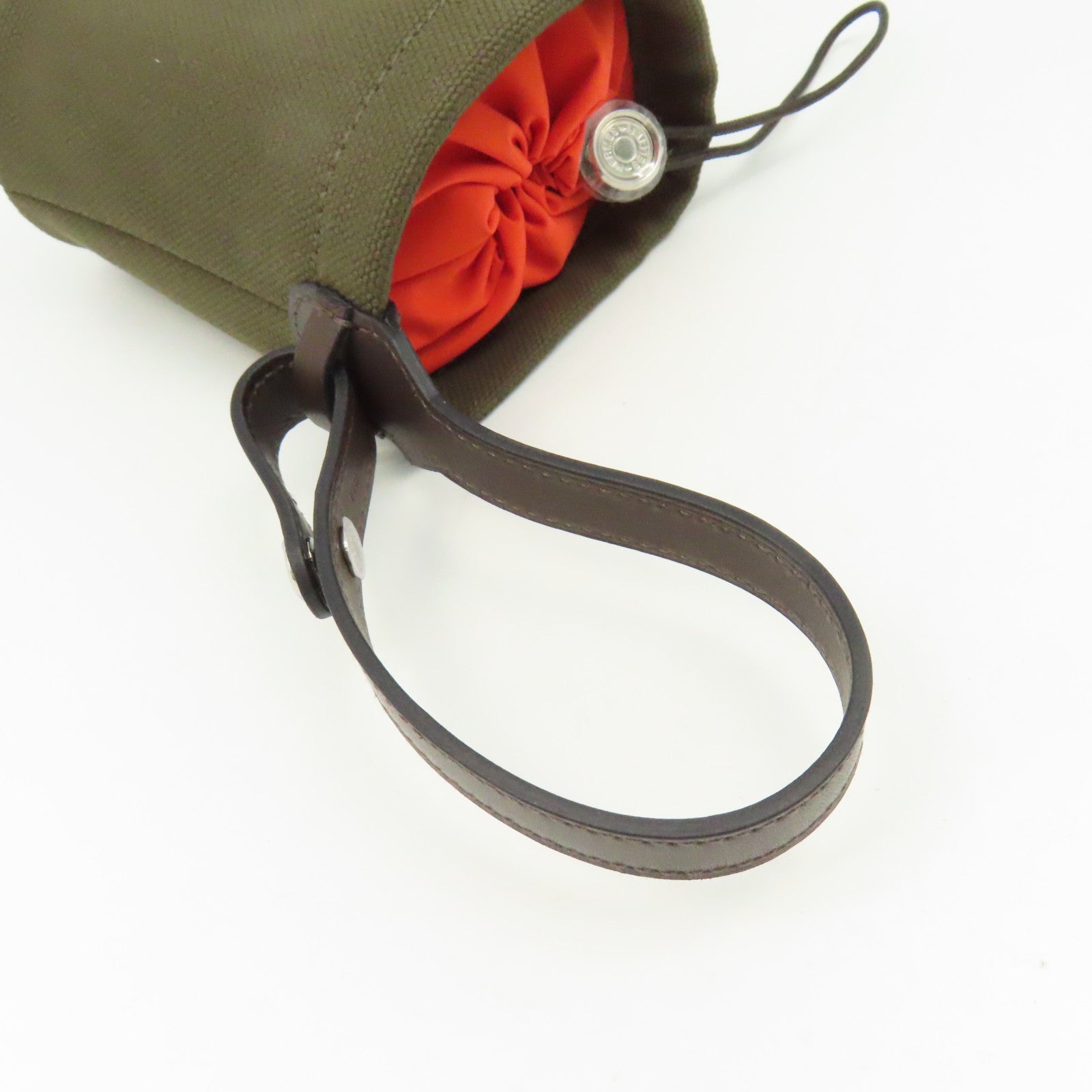 HERMES 帆布On The Go Dog Pouch銀扣手拿包軍綠色/橙色