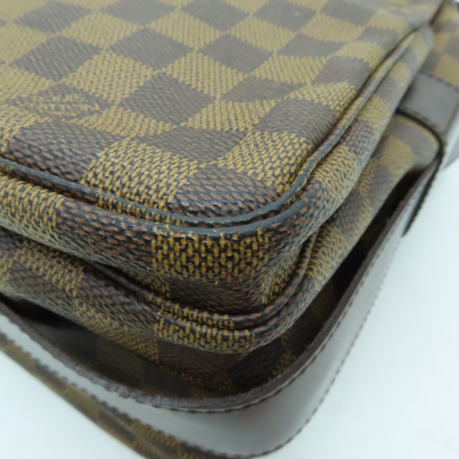 LOUIS VUITTON Damier Naviglio Gold Buckle Shoulder Bag Brown