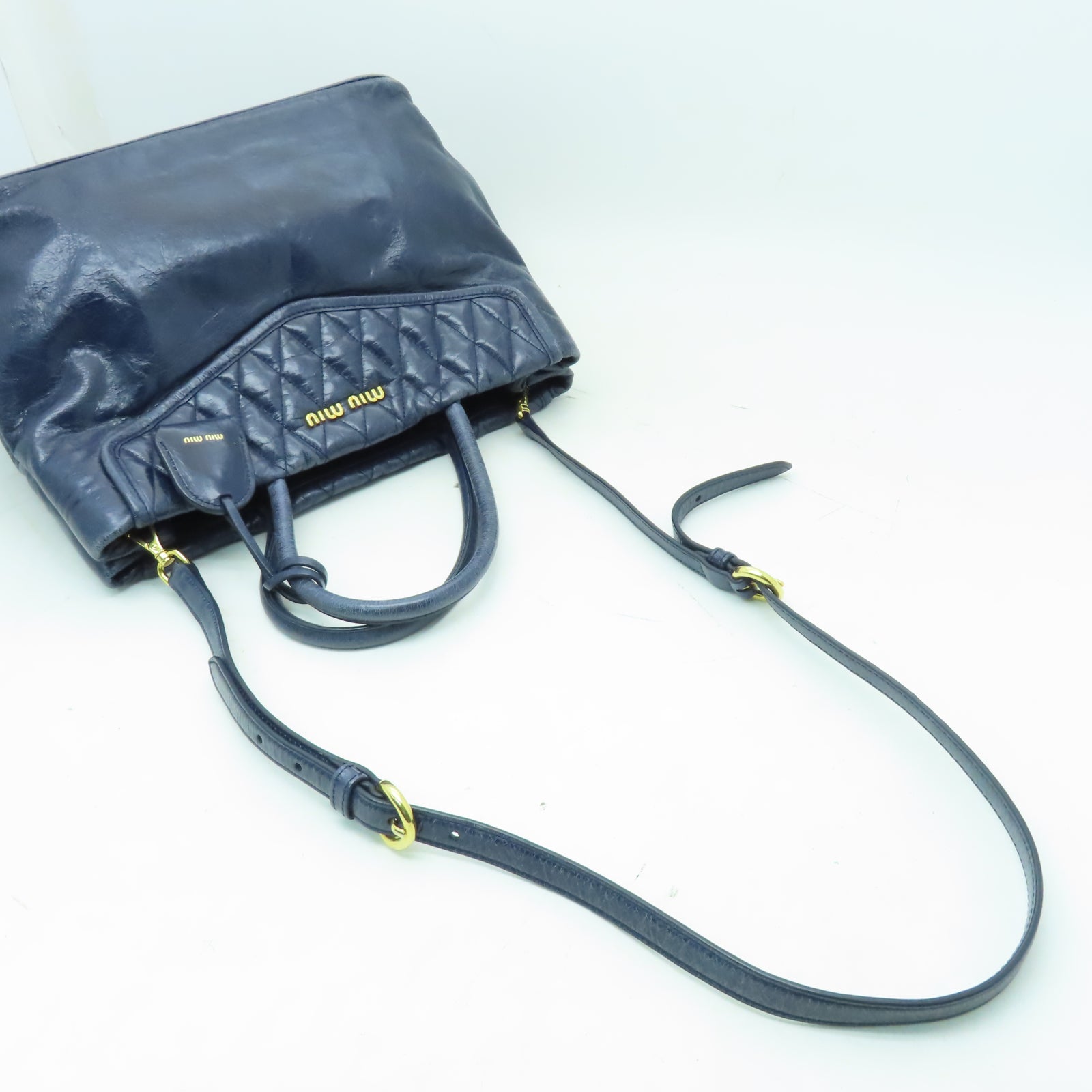Miu Miu 牛皮皮革2 Way Shoulder金扣手挽肩背兩用袋藍色
