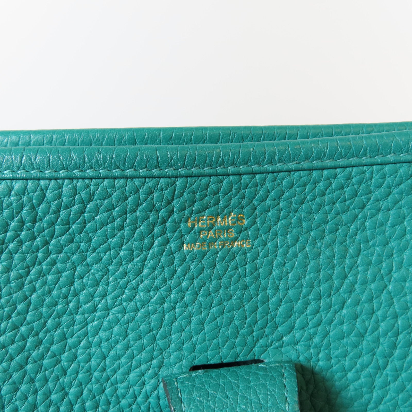 HERMES Clemence皮革Evelyne GM金扣肩背袋綠色
