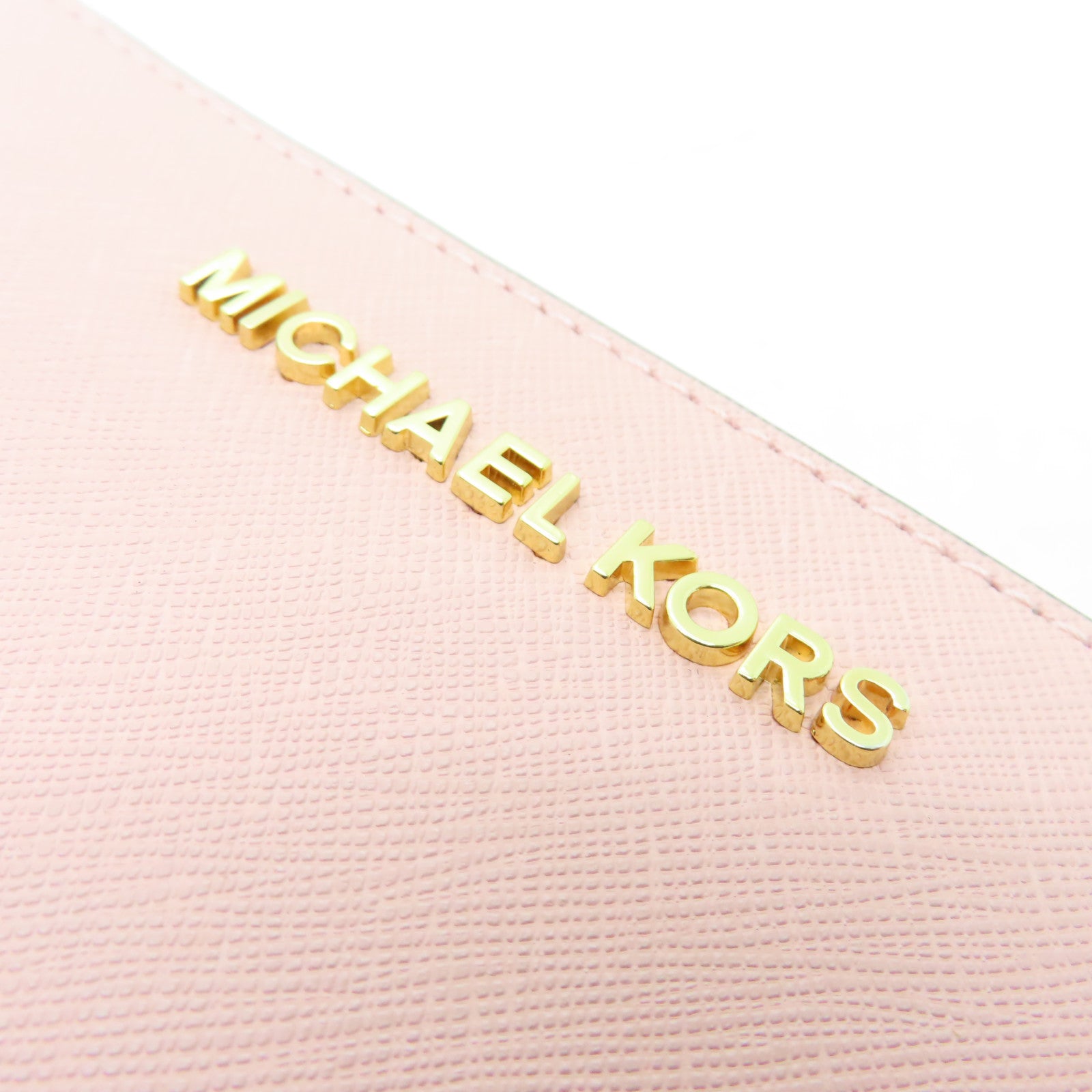 Michael Kors 牛皮皮革Pouch Wallet with Handle金扣長錢包粉紅色