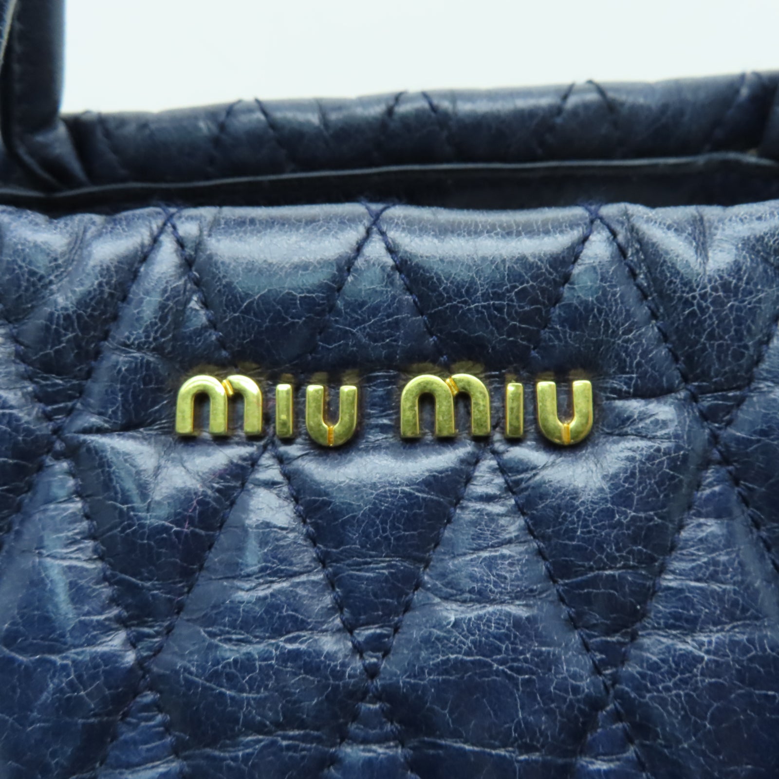 Miu Miu 牛皮皮革2 Way Shoulder金扣手挽肩背兩用袋藍色