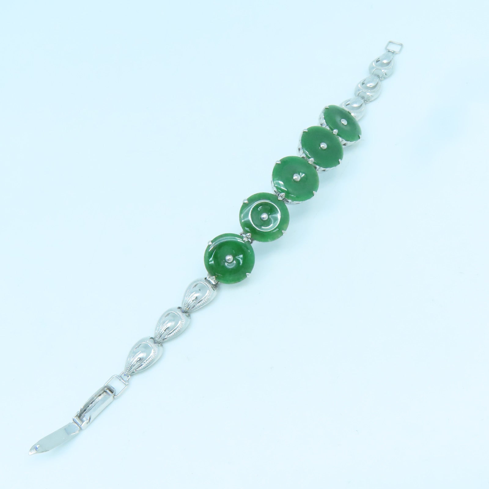 JEWELRY 14K White Gold Jade Bracelet Green/Silver