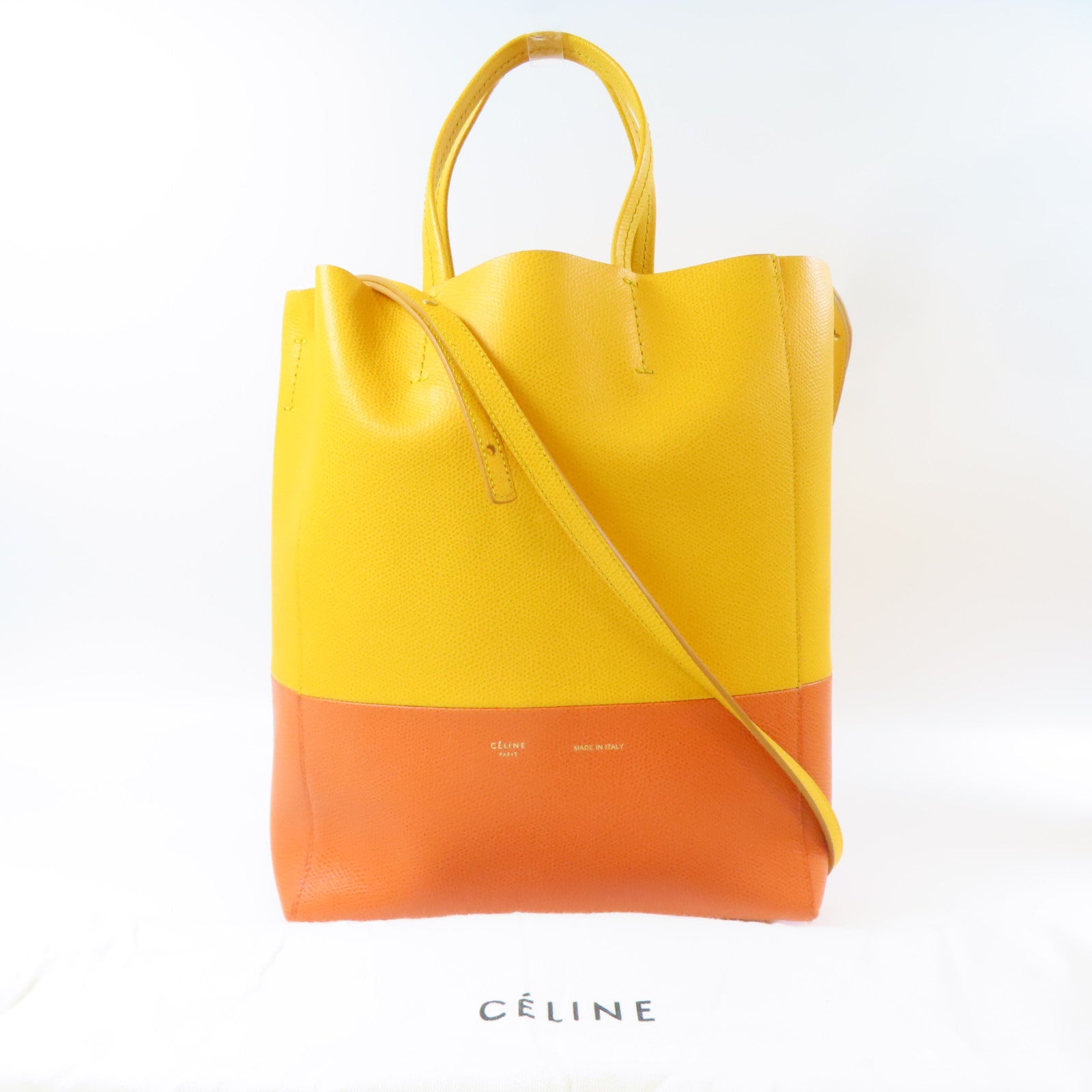CELINE 牛皮皮革2 Way Shoulder金扣手挽肩背兩用袋黃色
