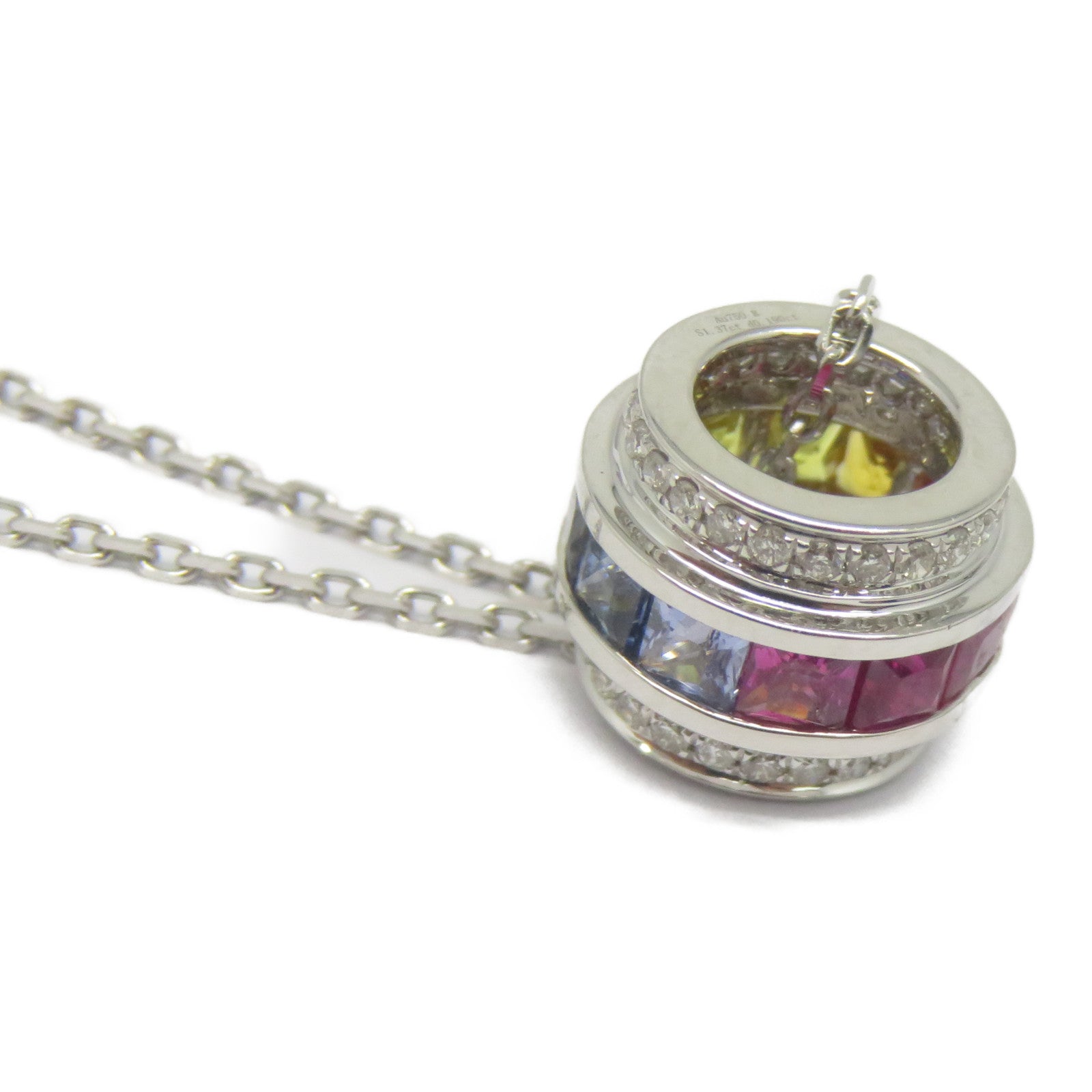 JEWELRY 18K白金Multi Sapphire Diamond Necklace 1.37ct彩色藍寶石/0.19ct鑽石項鍊