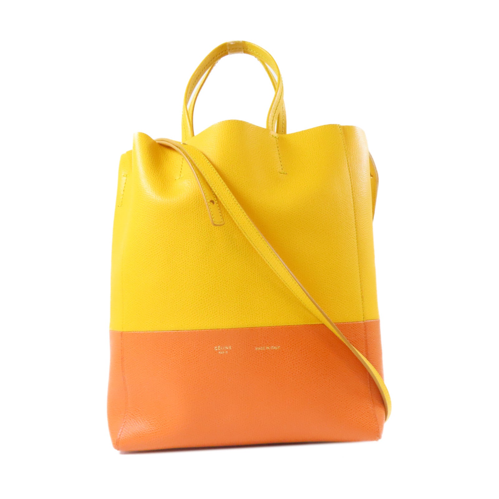 CELINE 牛皮皮革2 Way Shoulder金扣手挽肩背兩用袋黃色