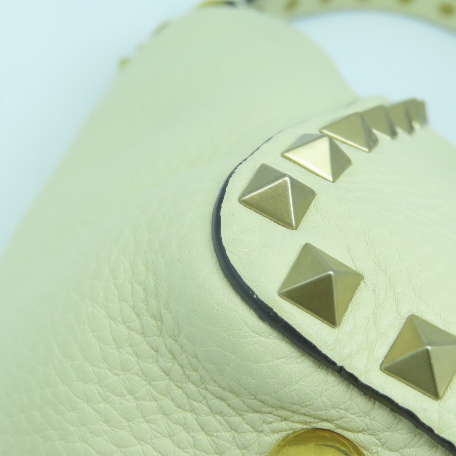 Valentino Cowhide Leather 2 Way Shoulder Gold Buckle Handle Shoulder Bag White