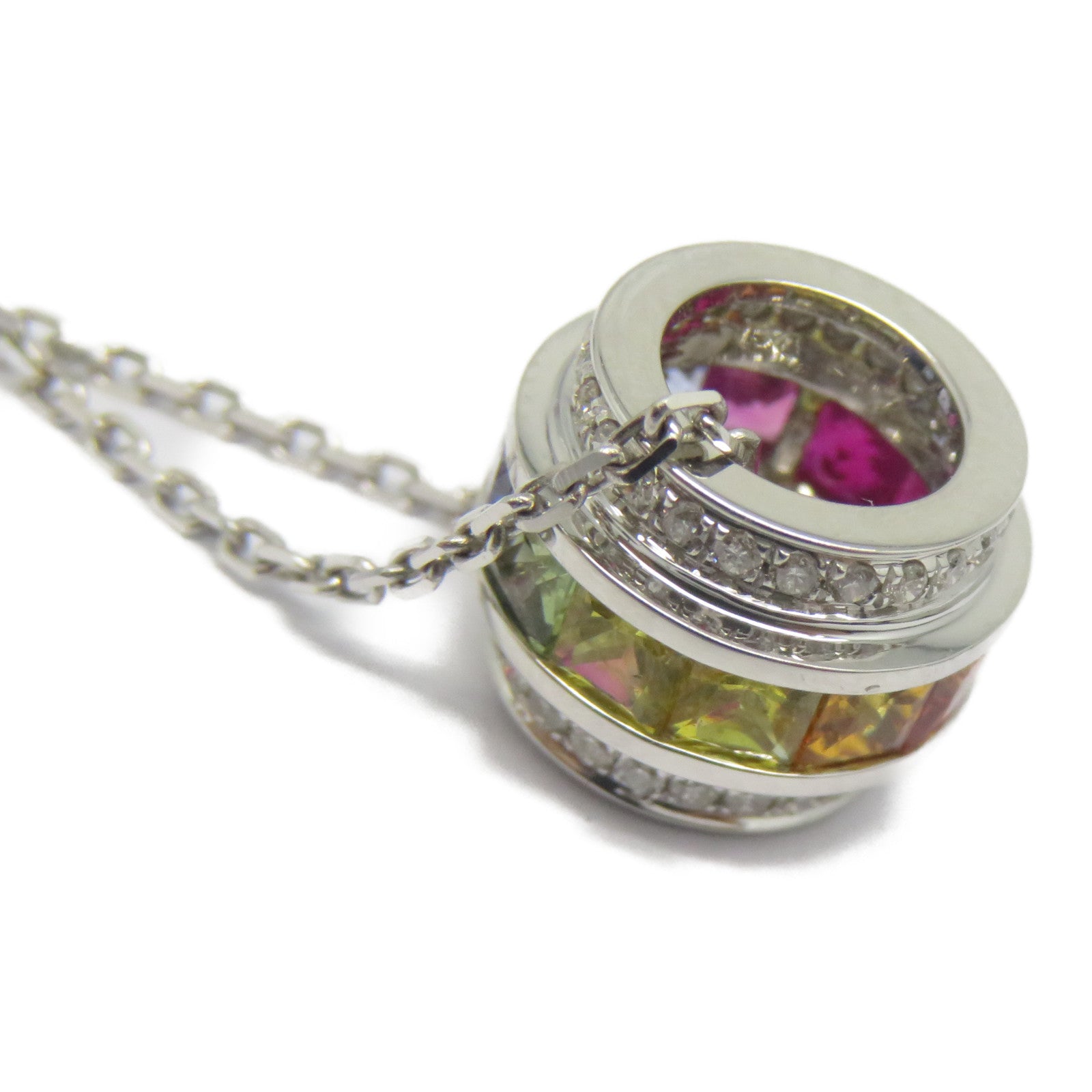 JEWELRY 18K白金Multi Sapphire Diamond Necklace 1.37ct彩色藍寶石/0.19ct鑽石項鍊