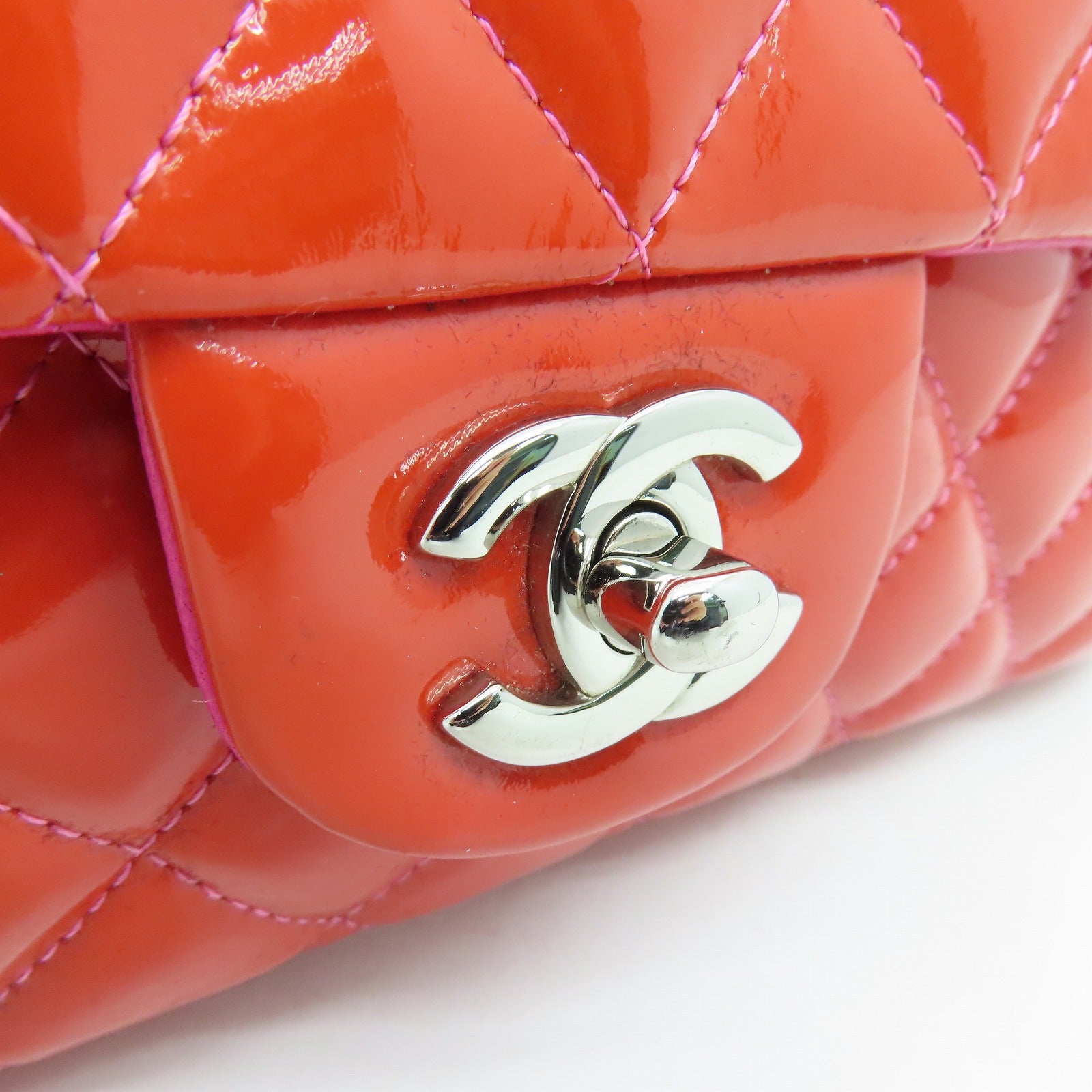 CHANEL 【激減優惠】菱格漆皮皮革Chain Shoulder Bag銀扣鏈帶肩背袋紅色