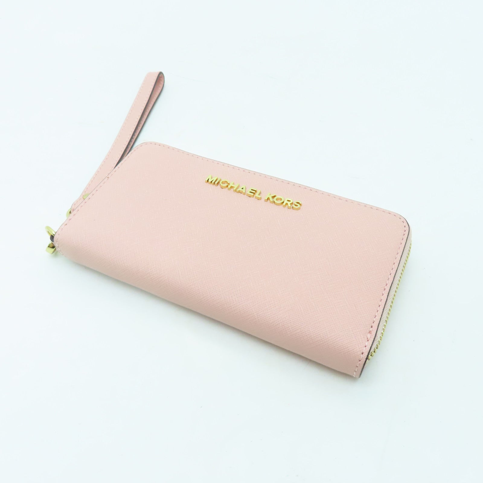 Michael Kors 牛皮皮革Pouch Wallet with Handle金扣長錢包粉紅色