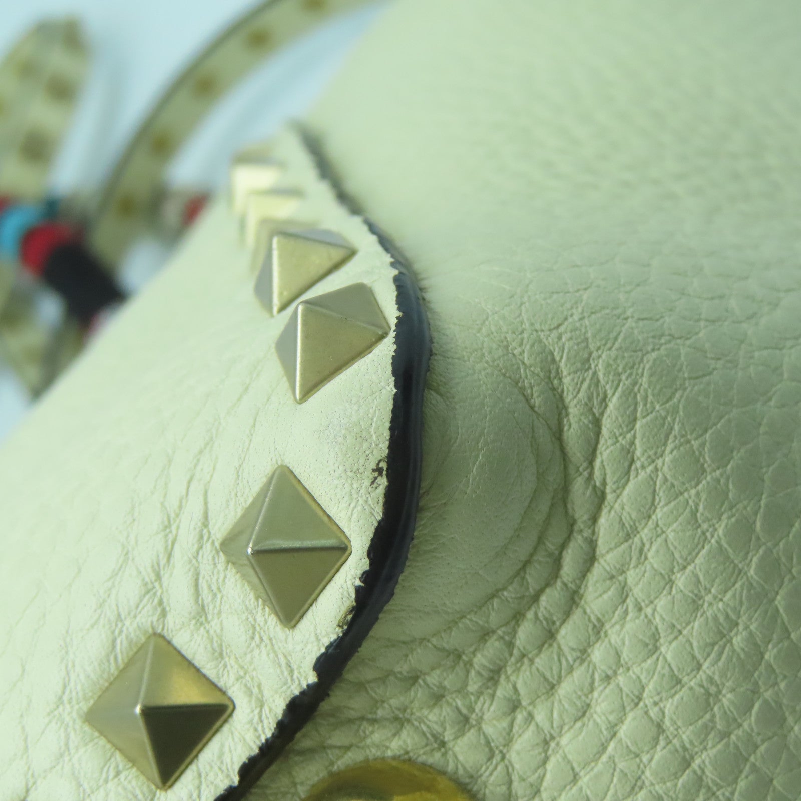 Valentino Cowhide Leather 2 Way Shoulder Gold Buckle Handle Shoulder Bag White