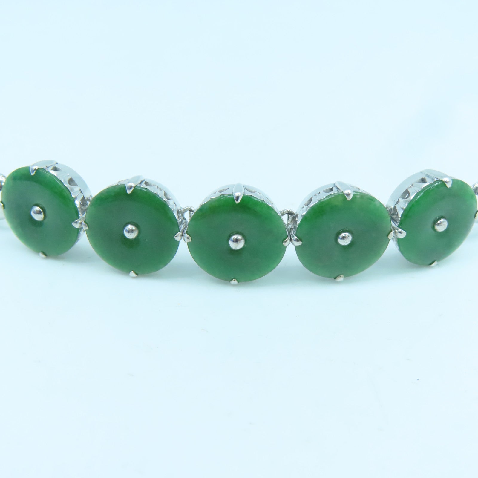 JEWELRY 14K White Gold Jade Bracelet Green/Silver