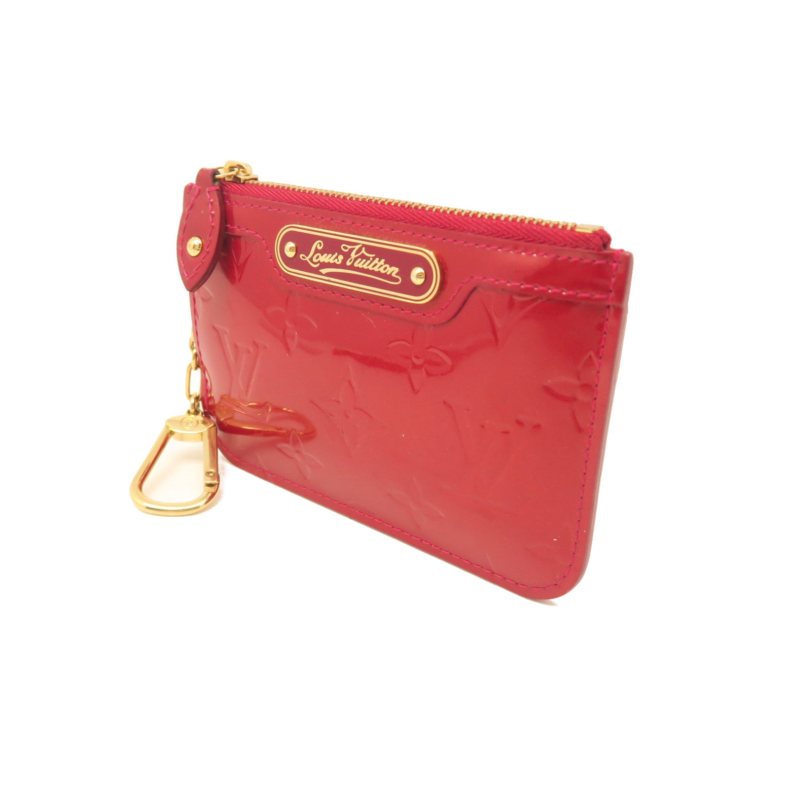 LOUIS VUITTON Monogram Vernis Pochette Cles Gold Buckle Key Bag Red