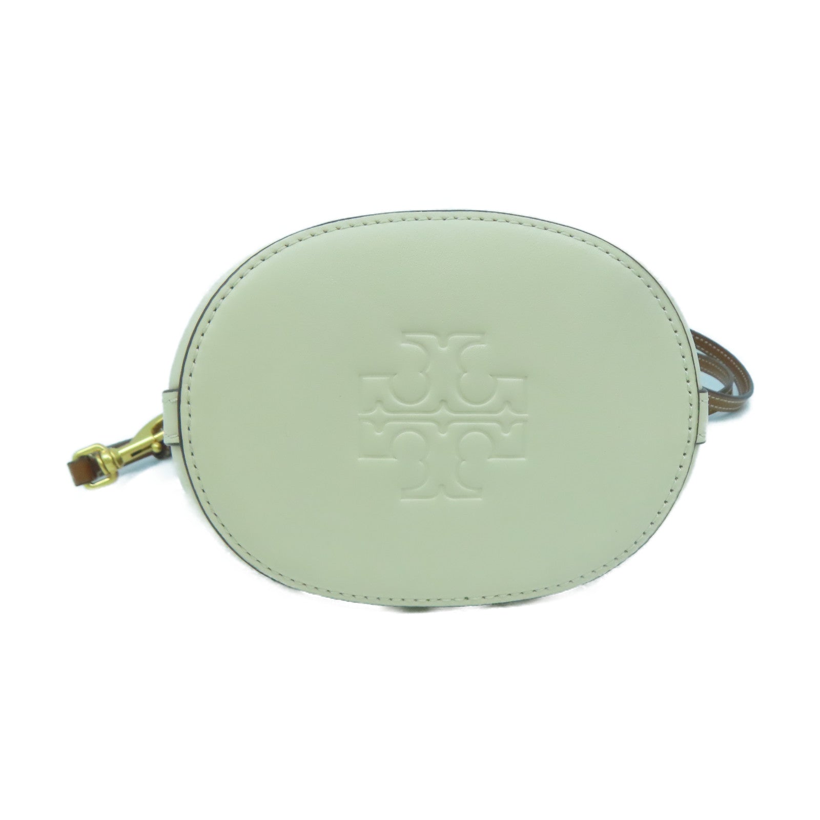 Tory Burch 牛皮皮革T Monogram Embossed Mini Bucket Bag金扣手挽肩背兩用袋米色/灰色