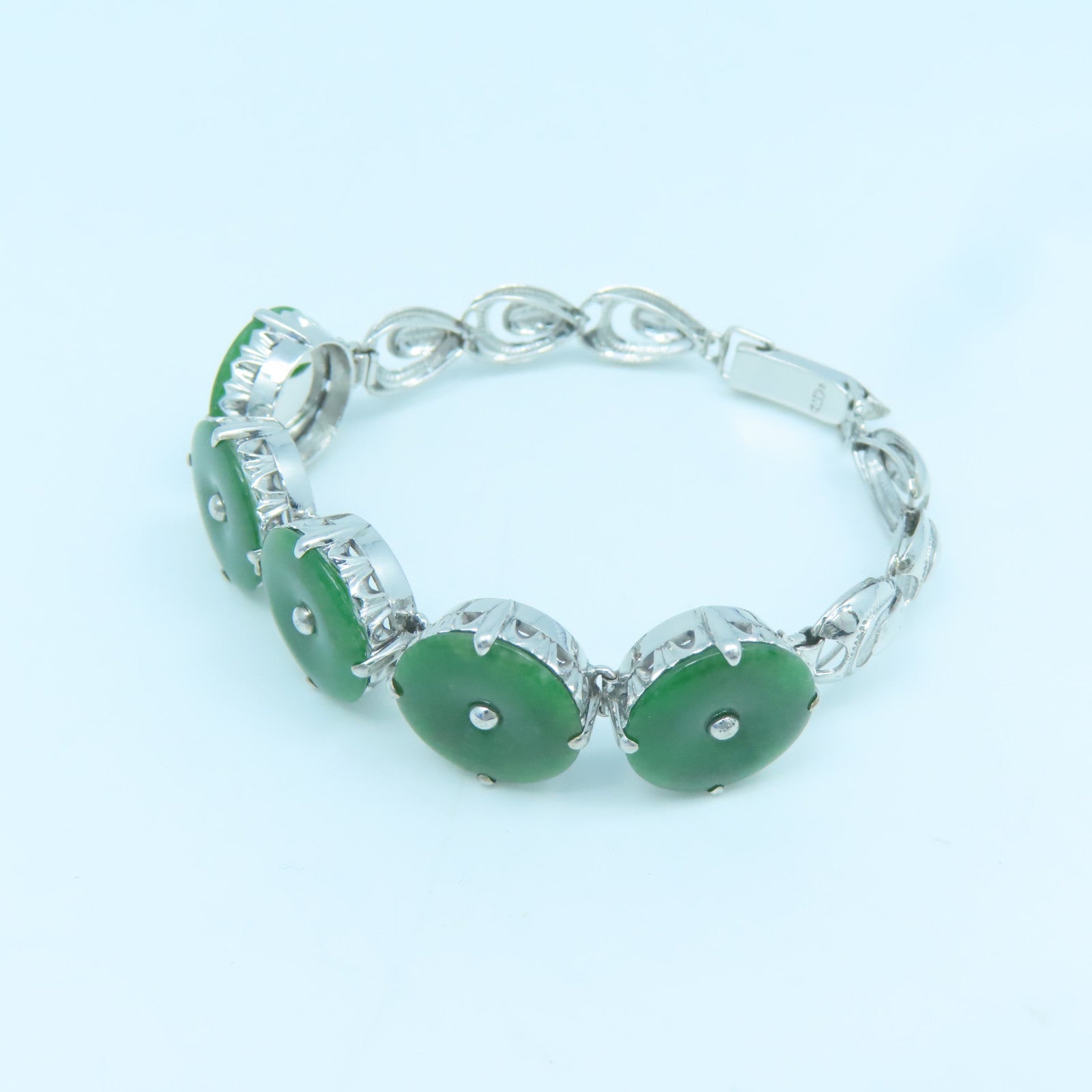 JEWELRY 14K White Gold Jade Bracelet Green/Silver