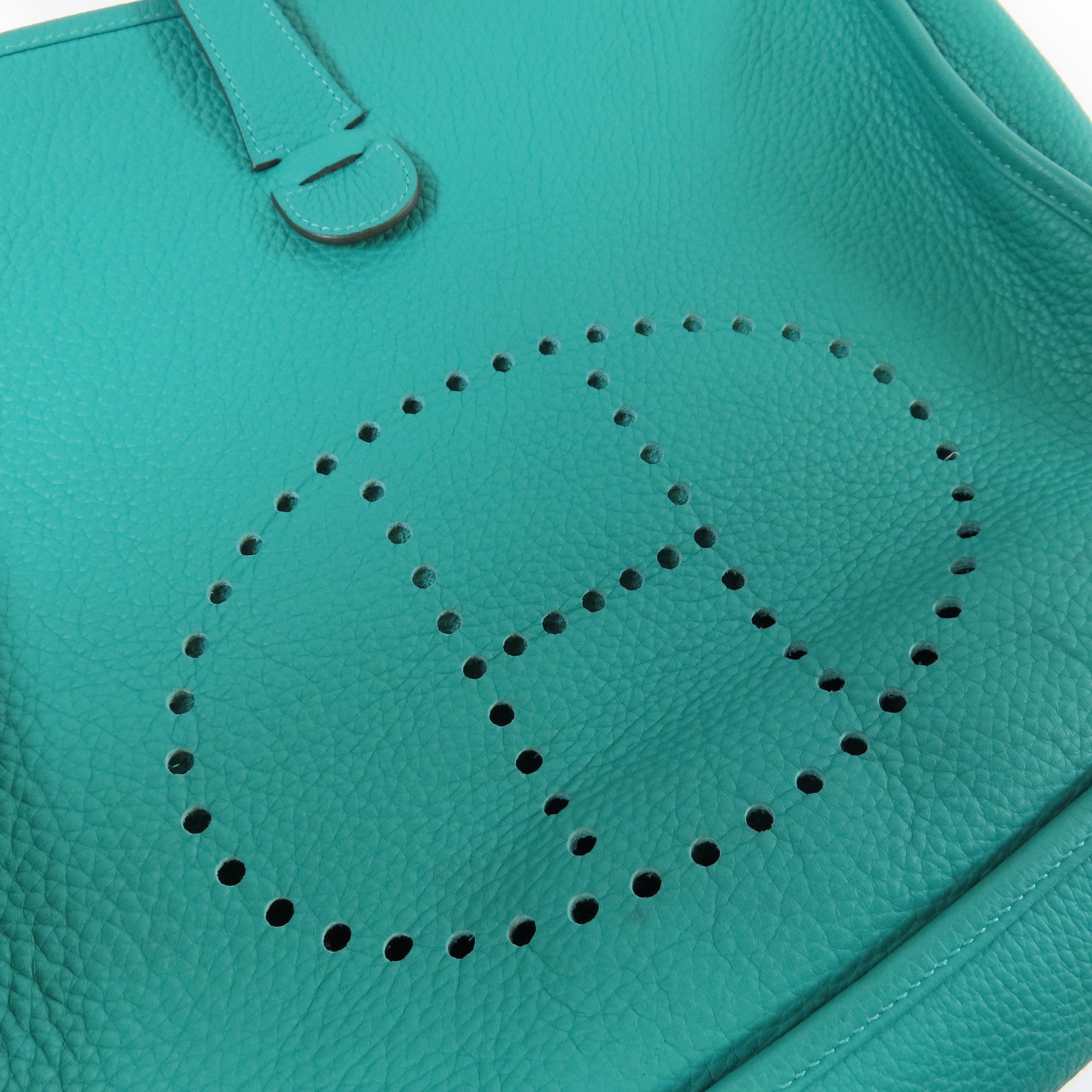 HERMES Clemence皮革Evelyne GM金扣肩背袋綠色