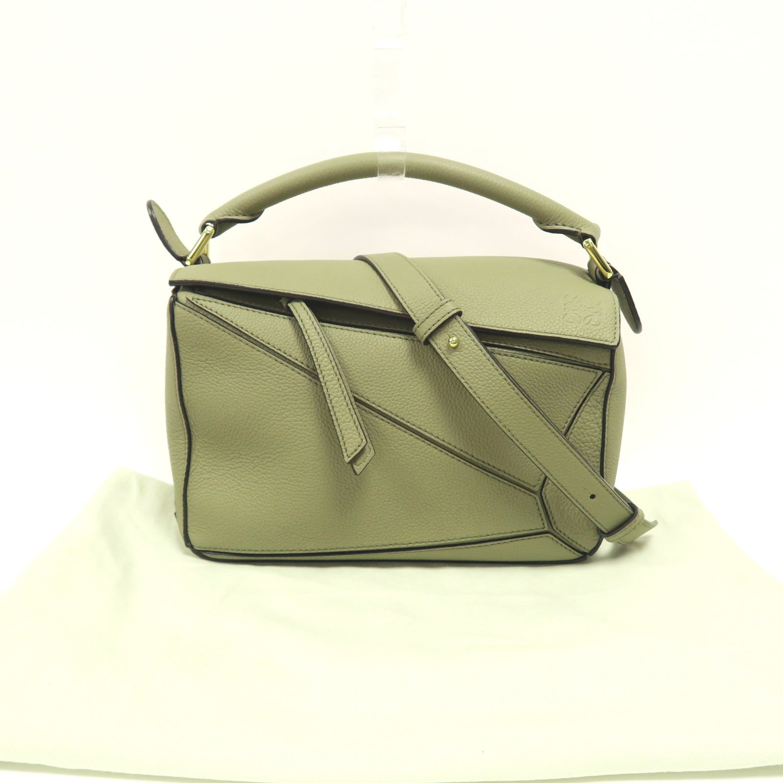 LOEWE 牛皮皮革Puzzle Small金扣手挽肩背兩用袋淺啡色