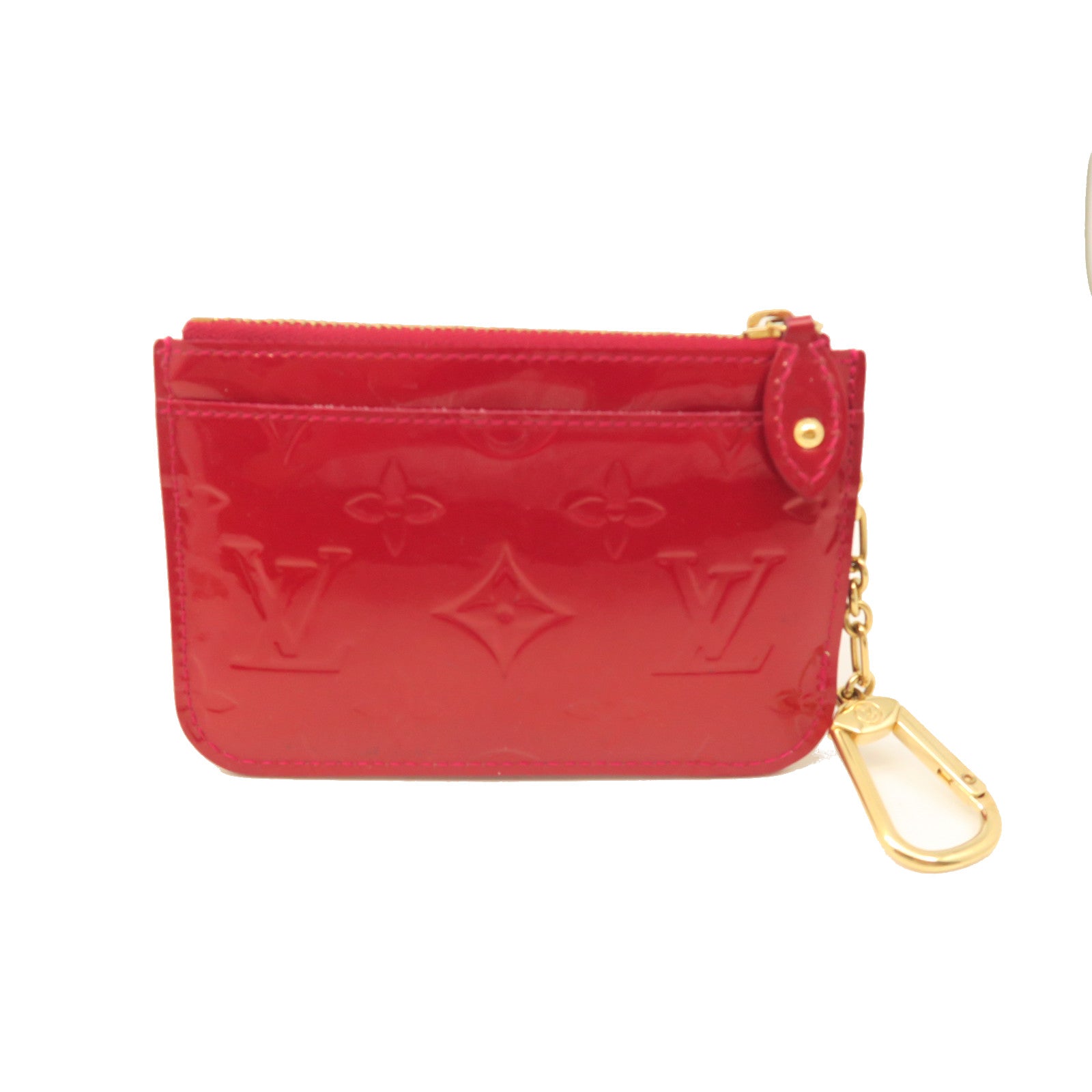 LOUIS VUITTON Monogram Vernis Pochette Cles Gold Buckle Key Bag Red