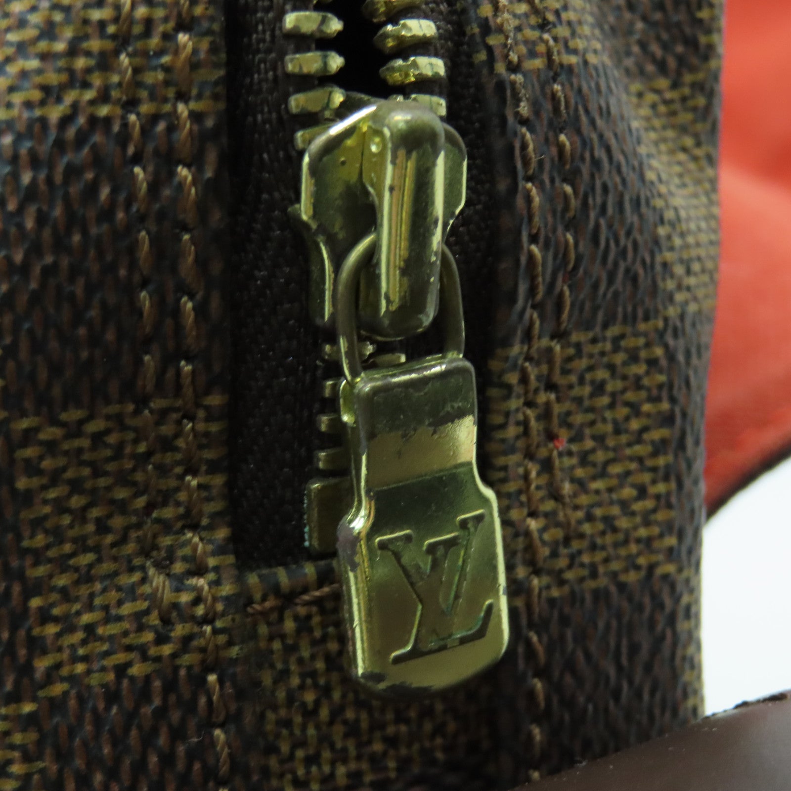 LOUIS VUITTON Damier Naviglio Gold Buckle Shoulder Bag Brown