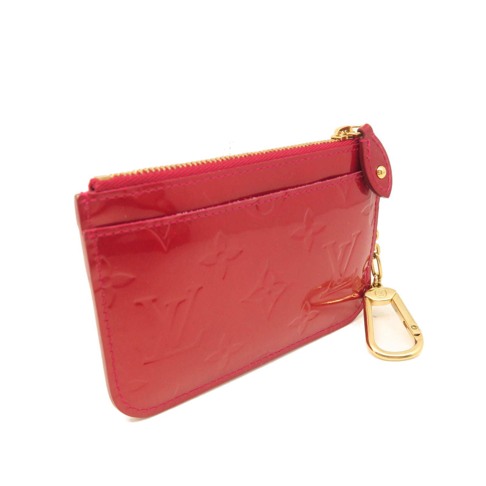 LOUIS VUITTON Monogram Vernis Pochette Cles Gold Buckle Key Bag Red
