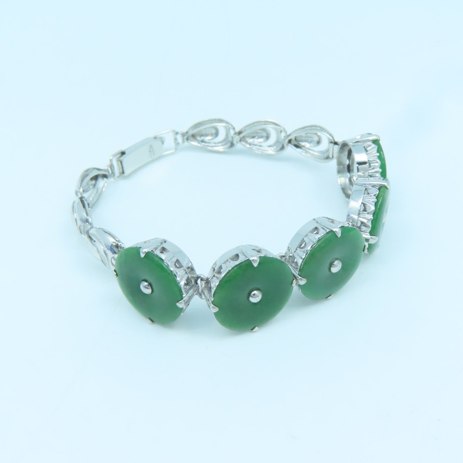 JEWELRY 14K White Gold Jade Bracelet Green/Silver