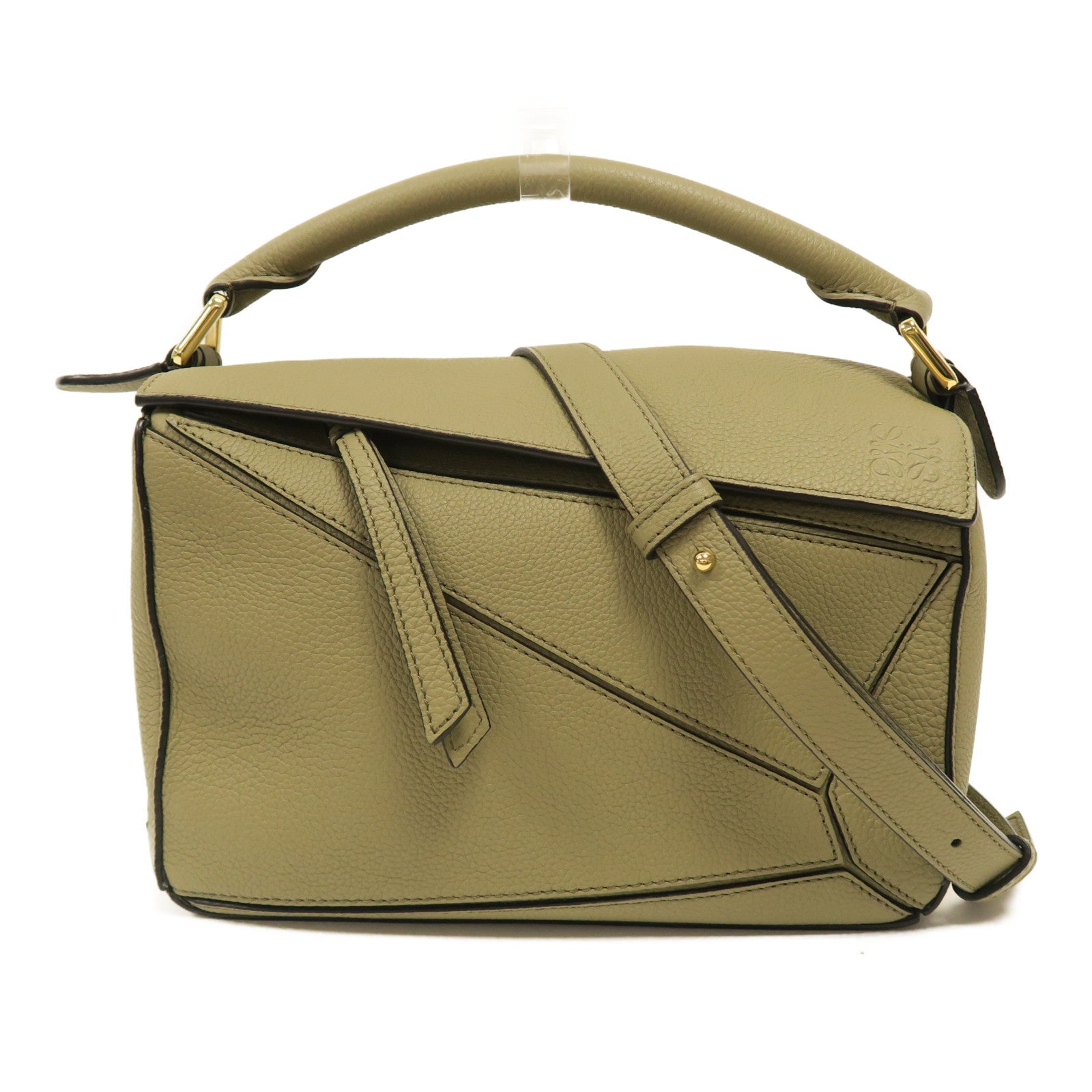 LOEWE 牛皮皮革Puzzle Small金扣手挽肩背兩用袋淺啡色