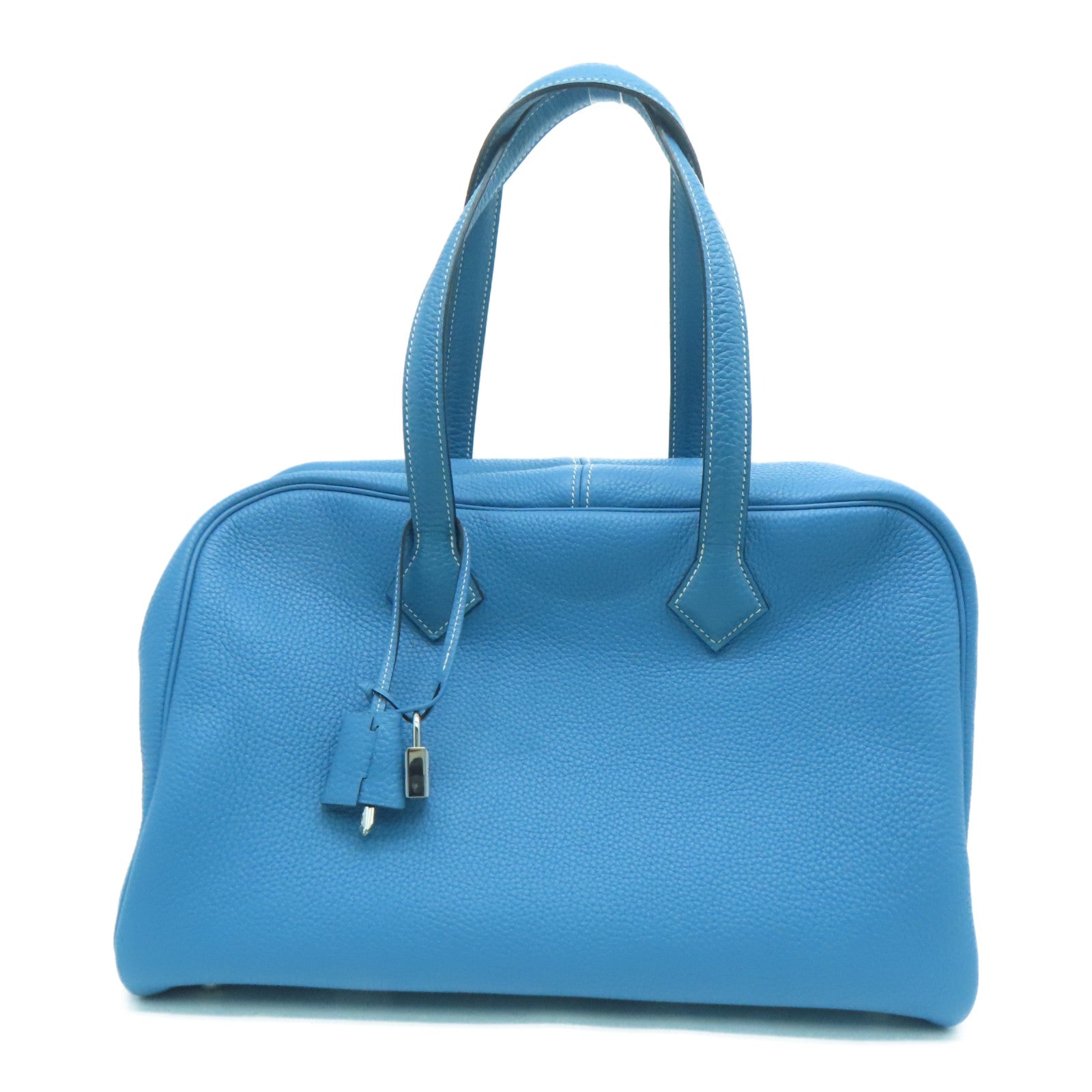 HERMES Clemence皮革Victoria银扣手挽袋/肩背袋Blue Jean/蓝色